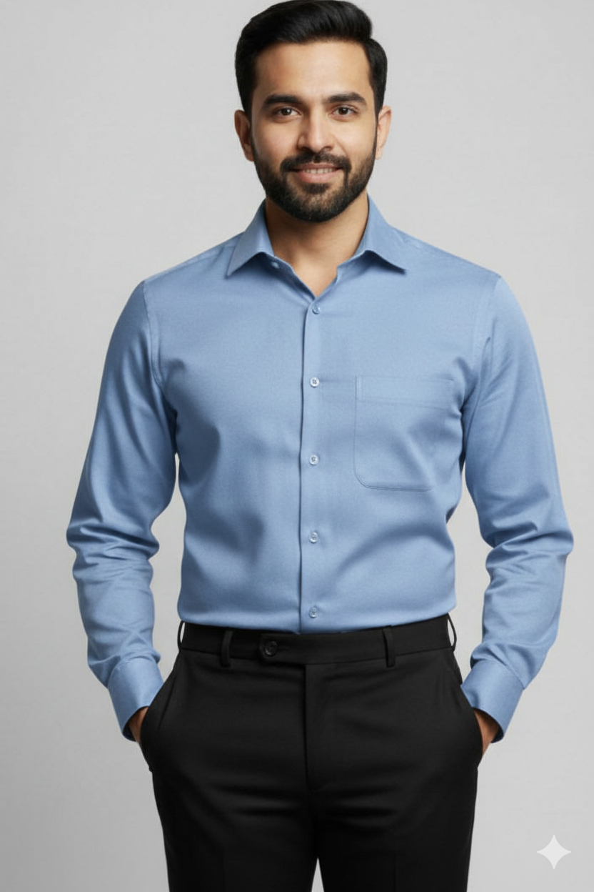 Wipro Blue Polyviscose Full Sleeve Shirt With Pocket 
