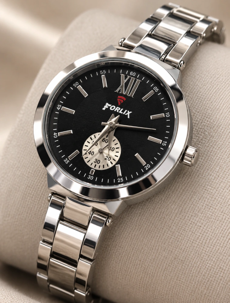 Womens Black Dial Daisy Charm Classic Watch