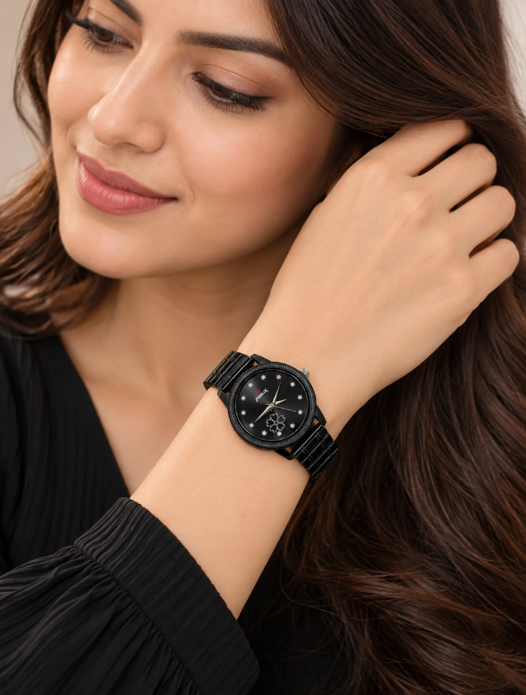 Womens Black Dial Luna Petal Analog Watch