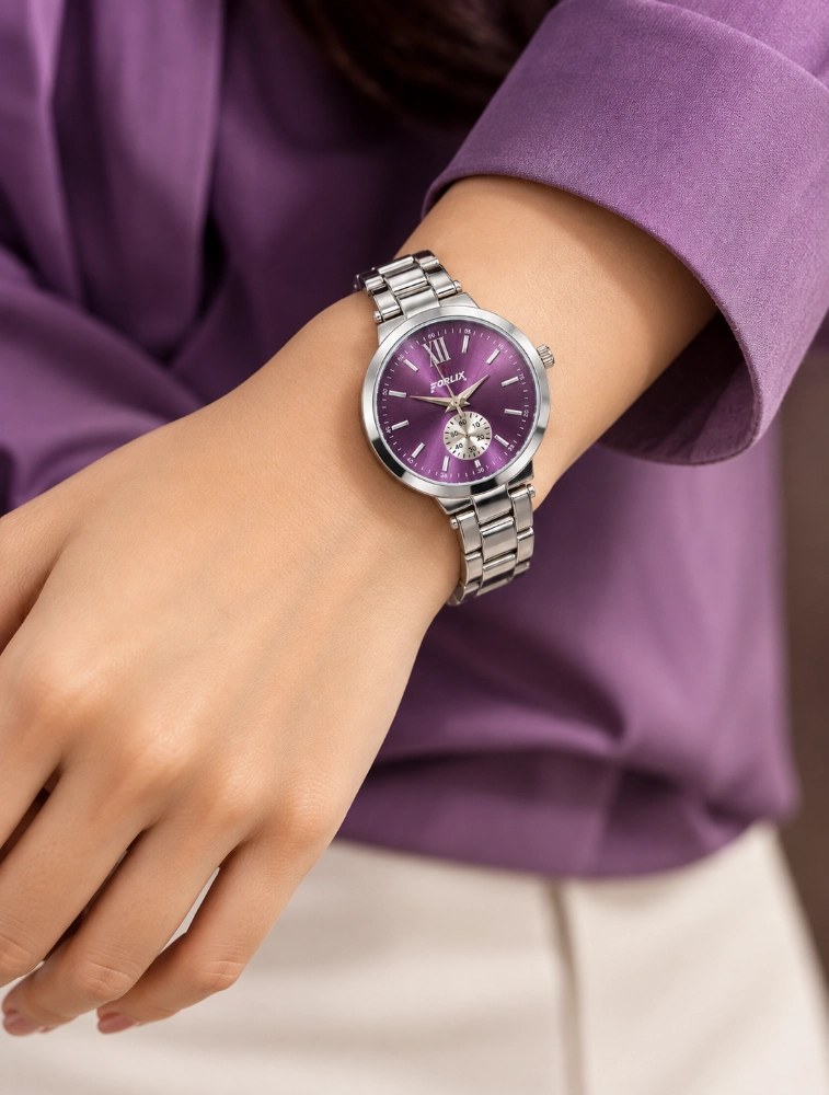 Womens Purple Dial Daisy Charm Classic Watch