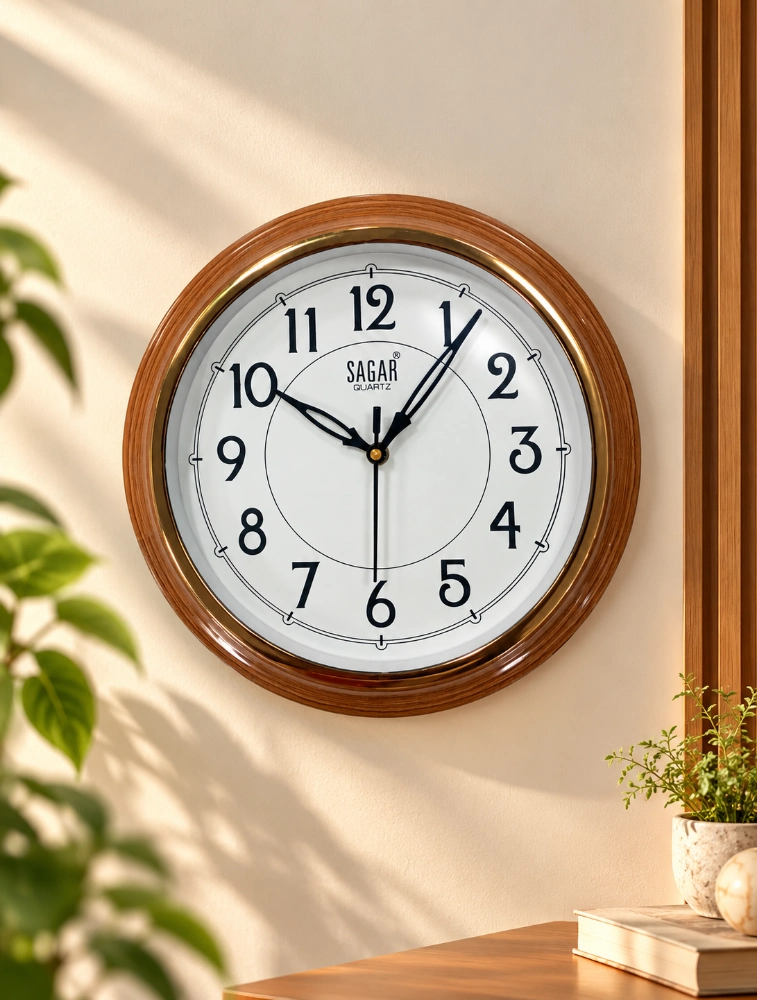 Wood Colour Sagar Quartz Wall Clock For Home 117