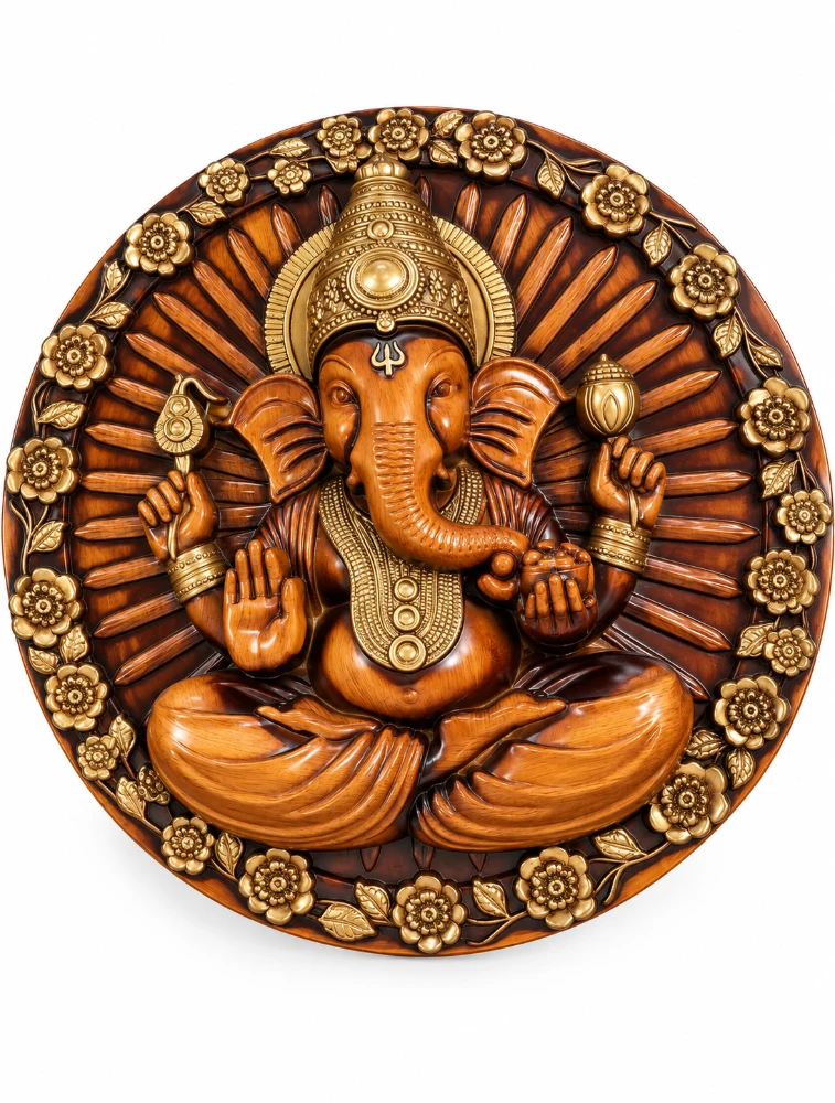 Wood Siddharth Designer Ganesh Wall Idol 3386