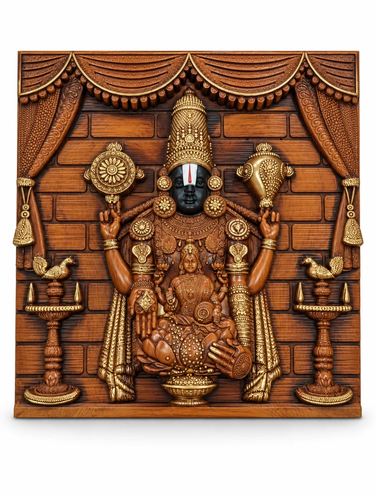 Wood Siddharth Designer Tirupati Balaji Wall Idol 3387