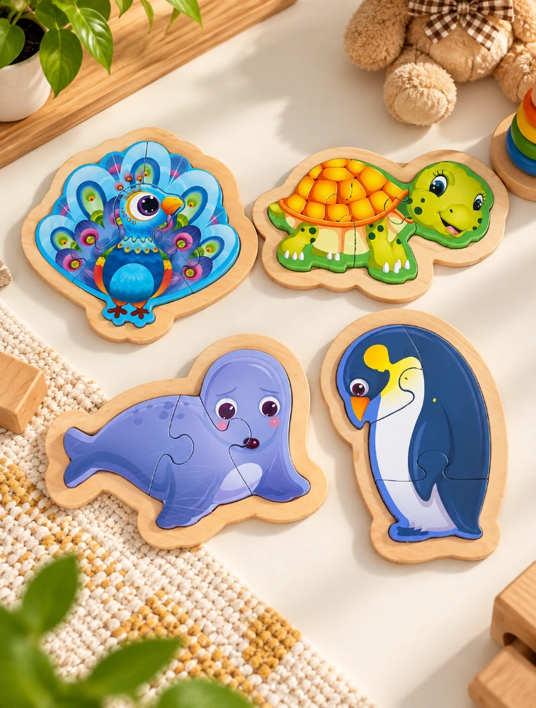 Wooden Bird And Ocean Animal Puzzle For Kids