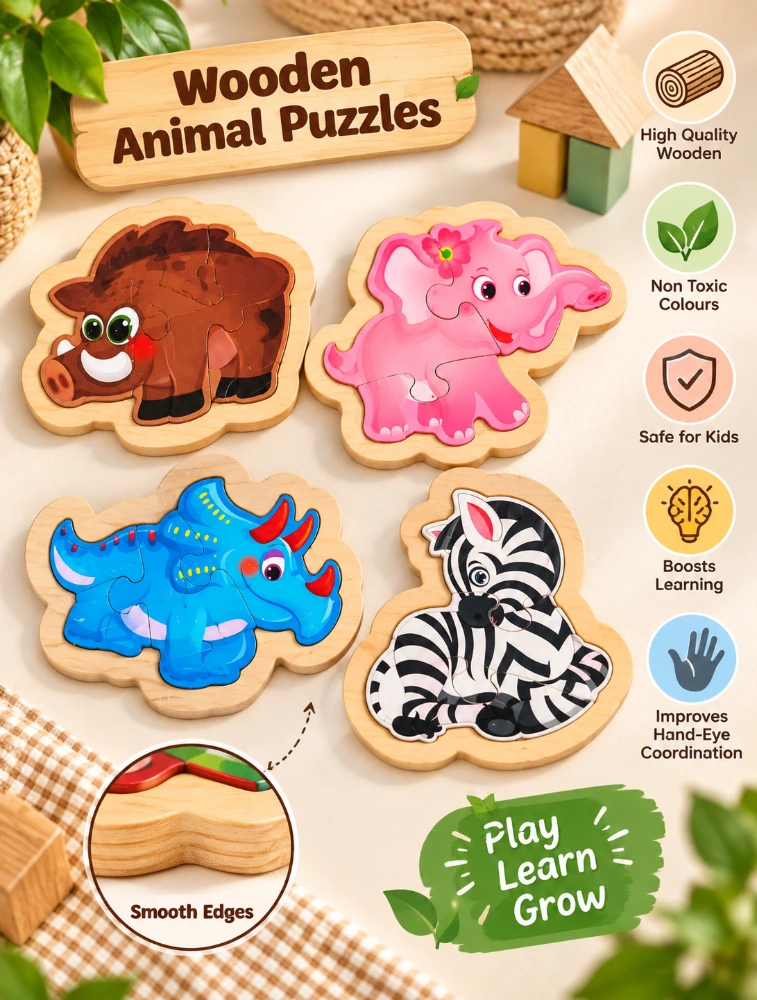 Wooden Jungle Animal Puzzle For Kids