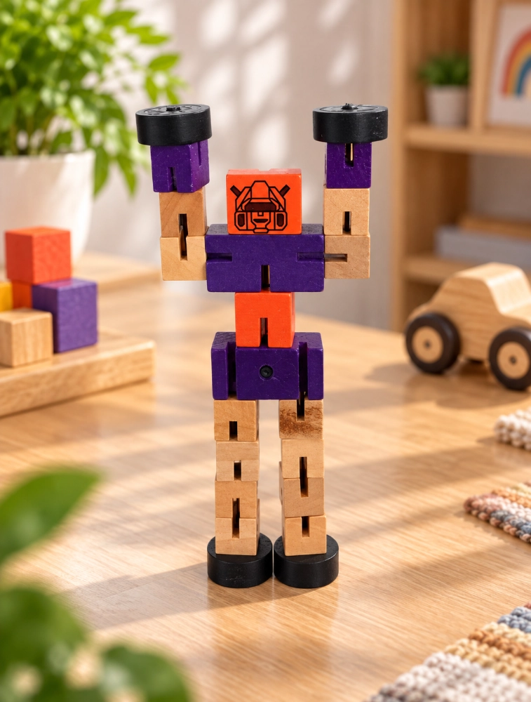 Wooden Transformer Robot Toy For Kids Purple