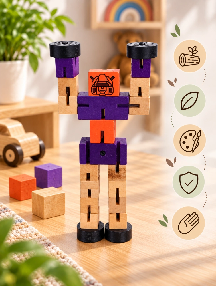 Wooden Transformer Robot Toy For Kids Purple