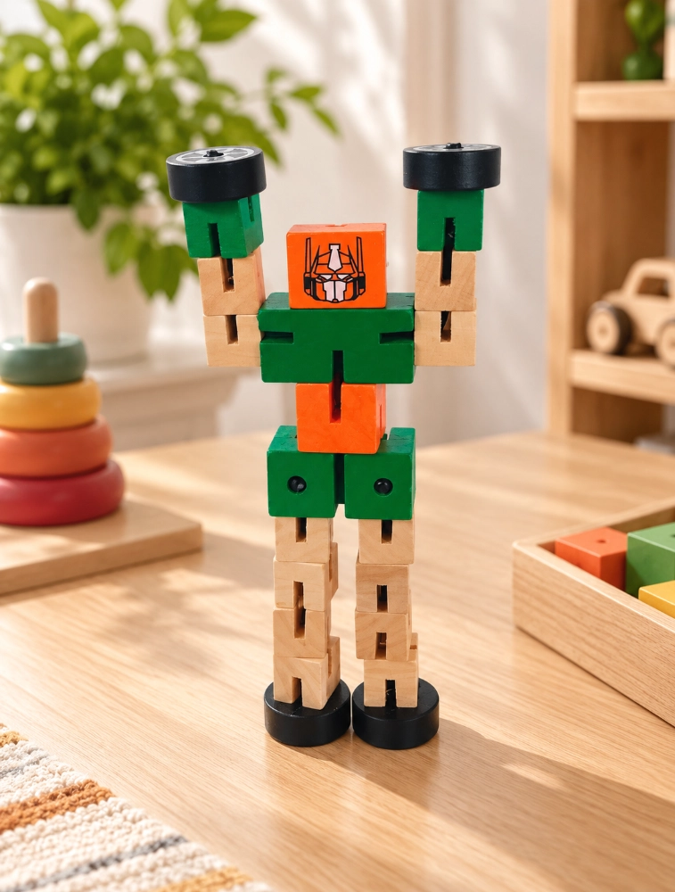 Wooden Transformer Robot Toy For Kids Green