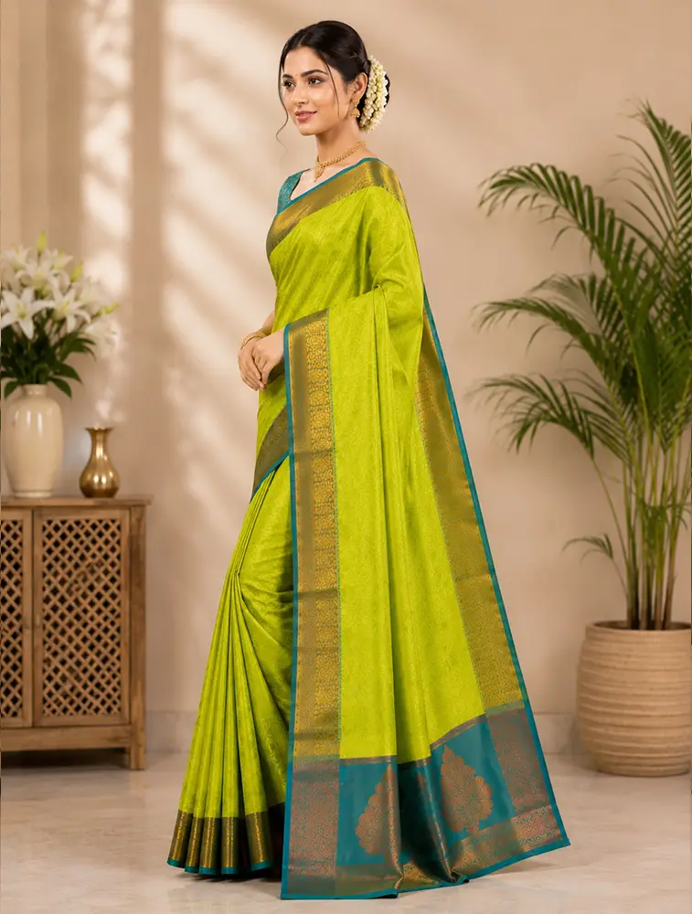 Yellow Green  Womens Textured Acrylic Dobby Saree — bulk from ₹1396