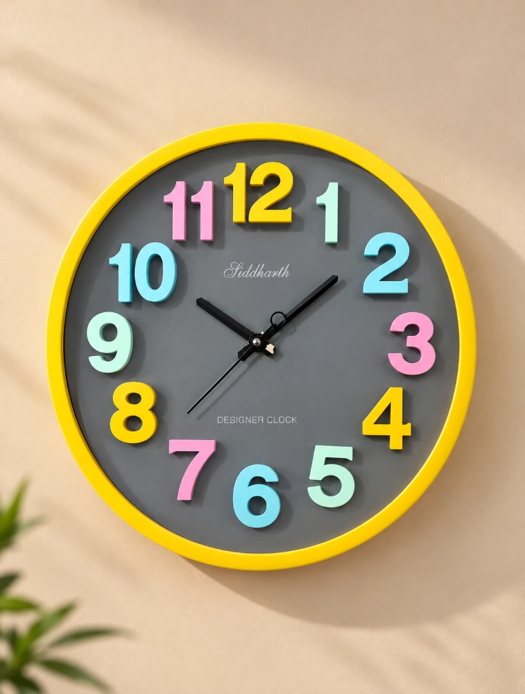 Yellow Grey Siddharth Quartz Designer Wall Clock For Home And Office