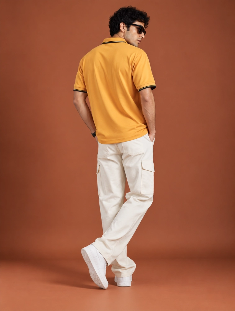 Yellow Mens Premium Primo Knit 200 GSM Polo TShirt With Black Collor And Sleeve Tipping