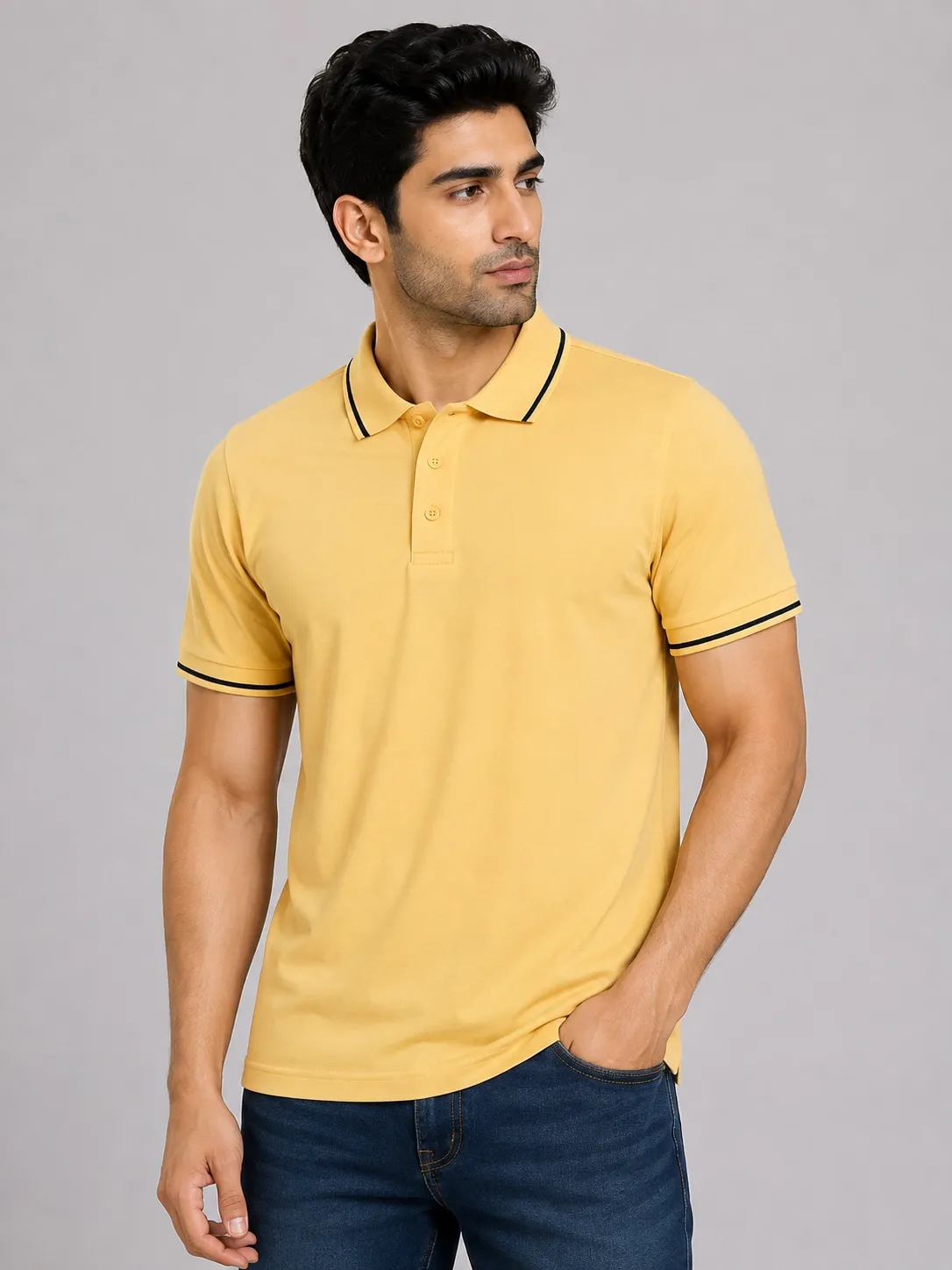 Men's Premiun Cotton 270 GSN Half Sleeve Polo T-Shirt With Collar And Sleeve Tipping — bulk from ₹463