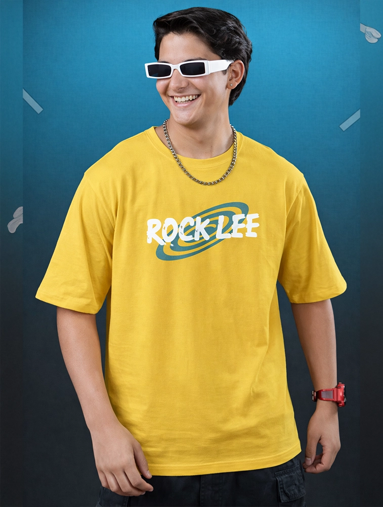 Yellow Rock Lee Ninja Graphic Boys Oversized Cotton French Terry Half Sleeve Round Neck 220 GSM T shirt