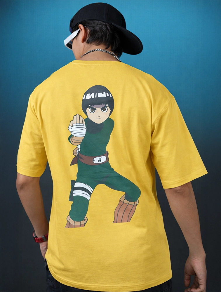 Yellow Rock Lee Ninja Graphic Boys Oversized Cotton French Terry Half Sleeve Round Neck 220 GSM T shirt