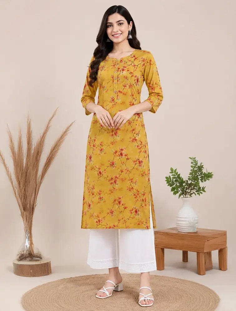 Greyish Blue Womens Floral Printed Kurta 