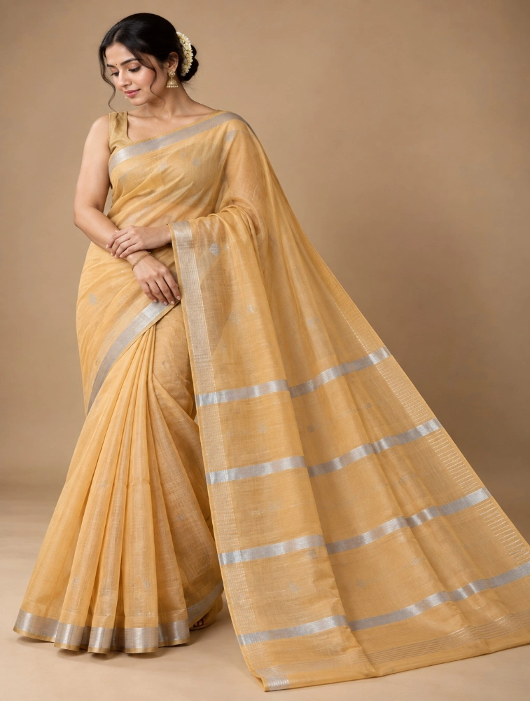 Yellow Womens Premium Bamboo Cotton Saree
