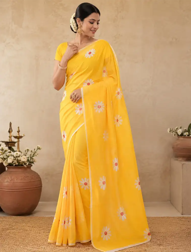 Yellow Womens Printed Coosi Silk Sarees — bulk from ₹2115