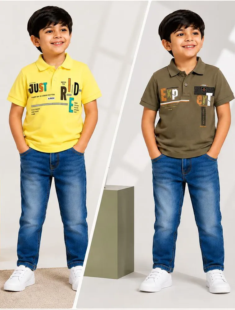 Yellow and Grey Asparagus Combo Boys Kids 180 GSM Poly Blend T Shirts 