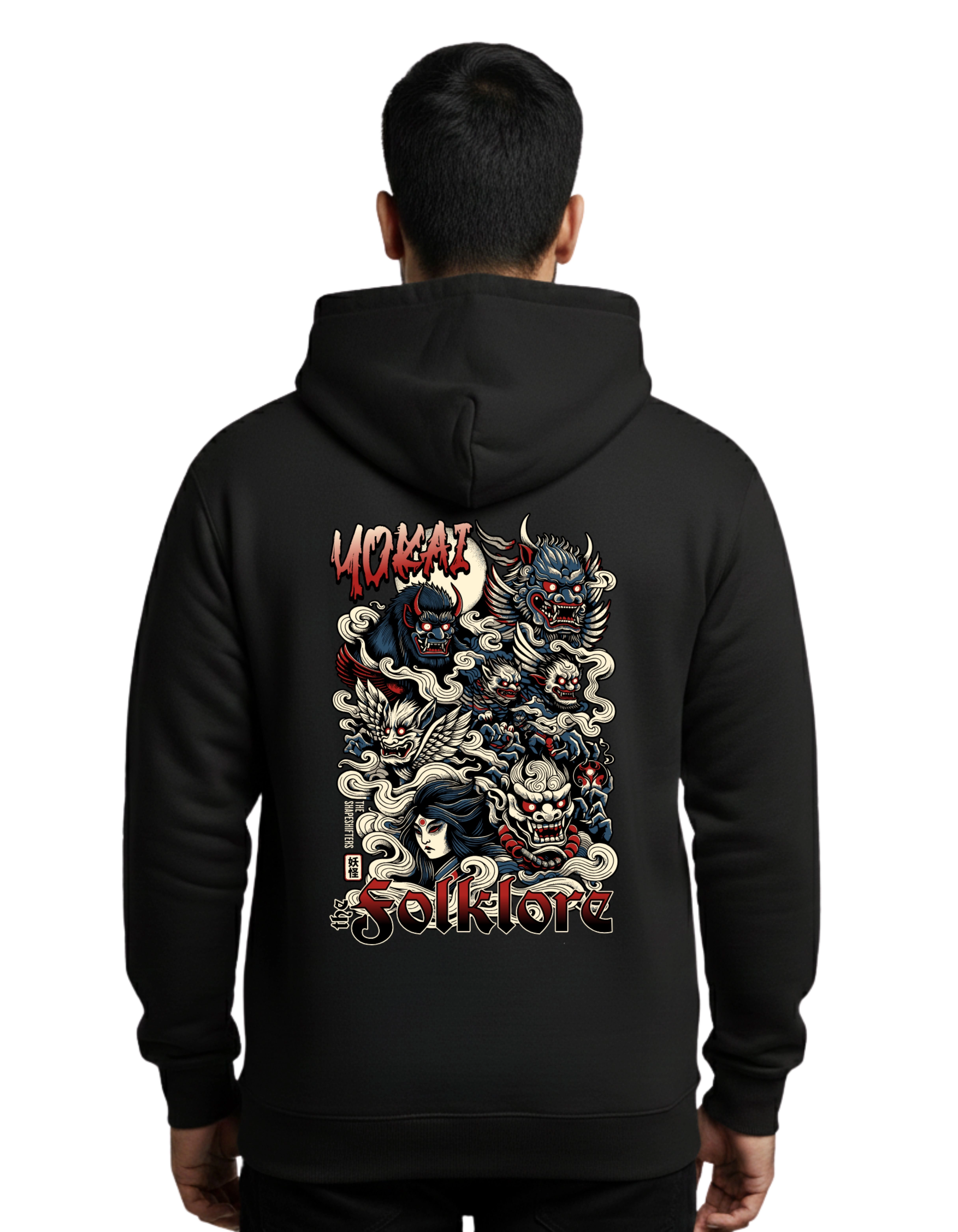 Yokai Folklore Graphic Cotton Hoodie Without Zipper 300 GSM Black