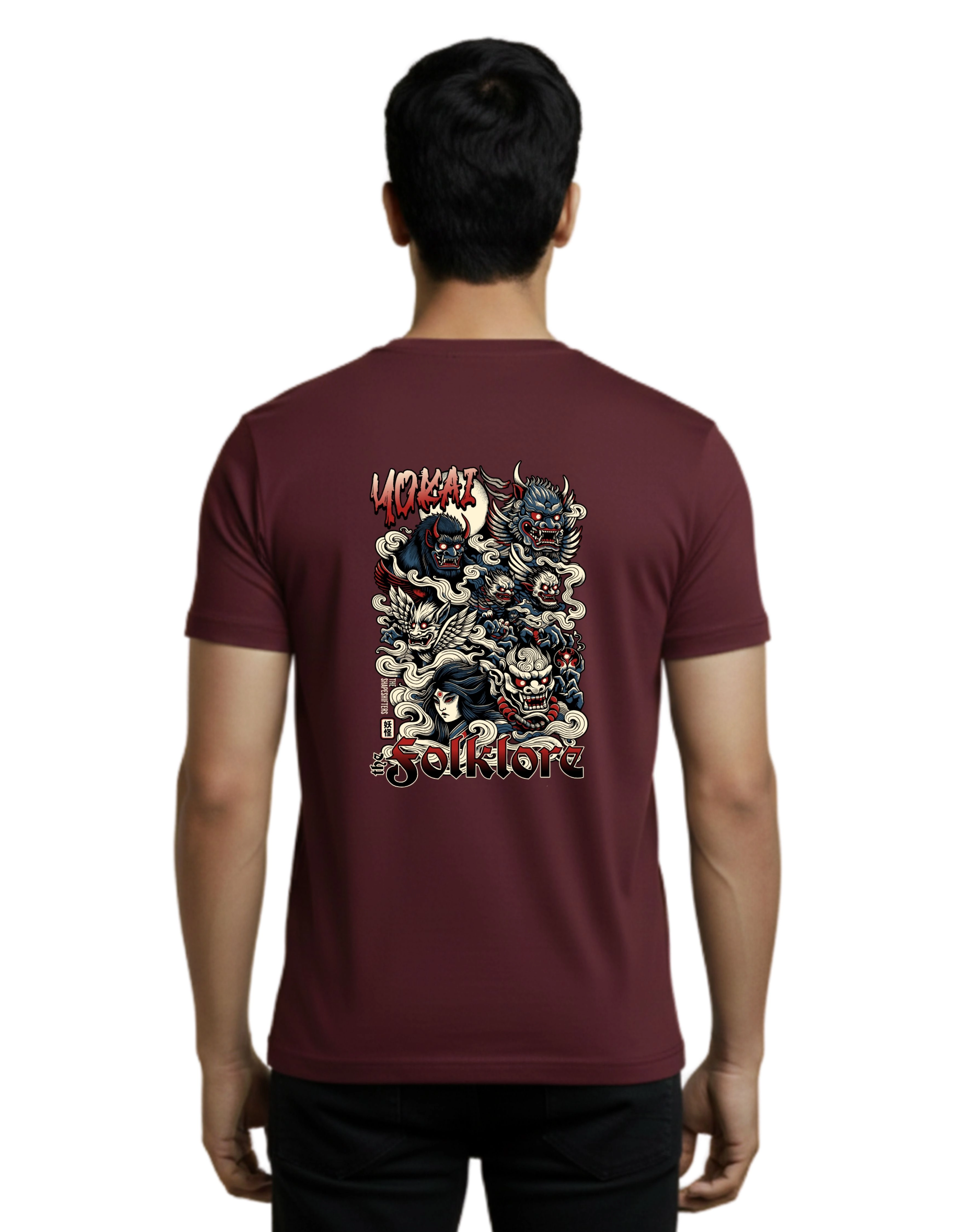 Yokai Folklore Graphic Cotton Round Neck T-Shirt 180 GSM Maroon
