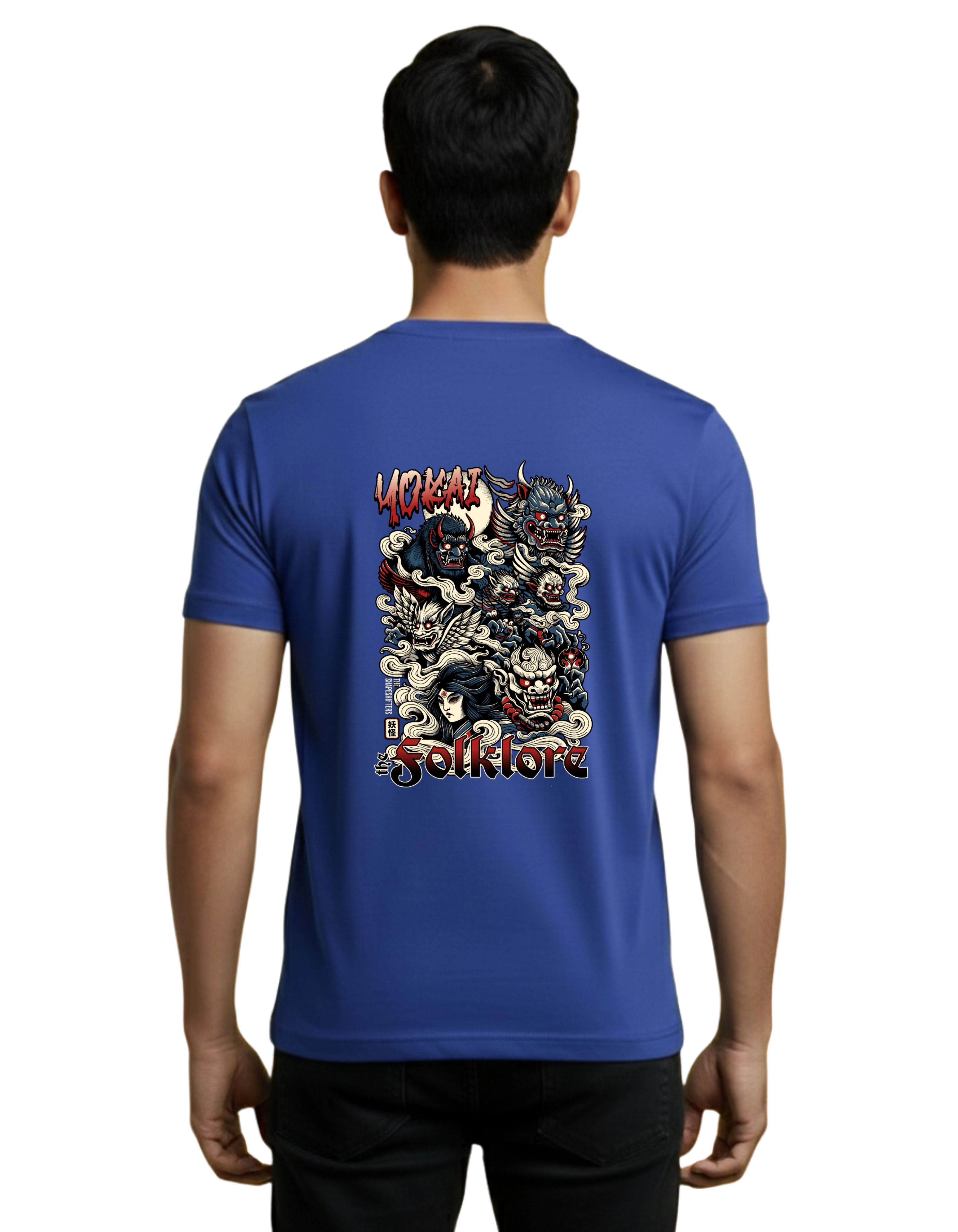 Yokai Folklore Graphic Cotton Round Neck T-Shirt 180 GSM Royal Blue