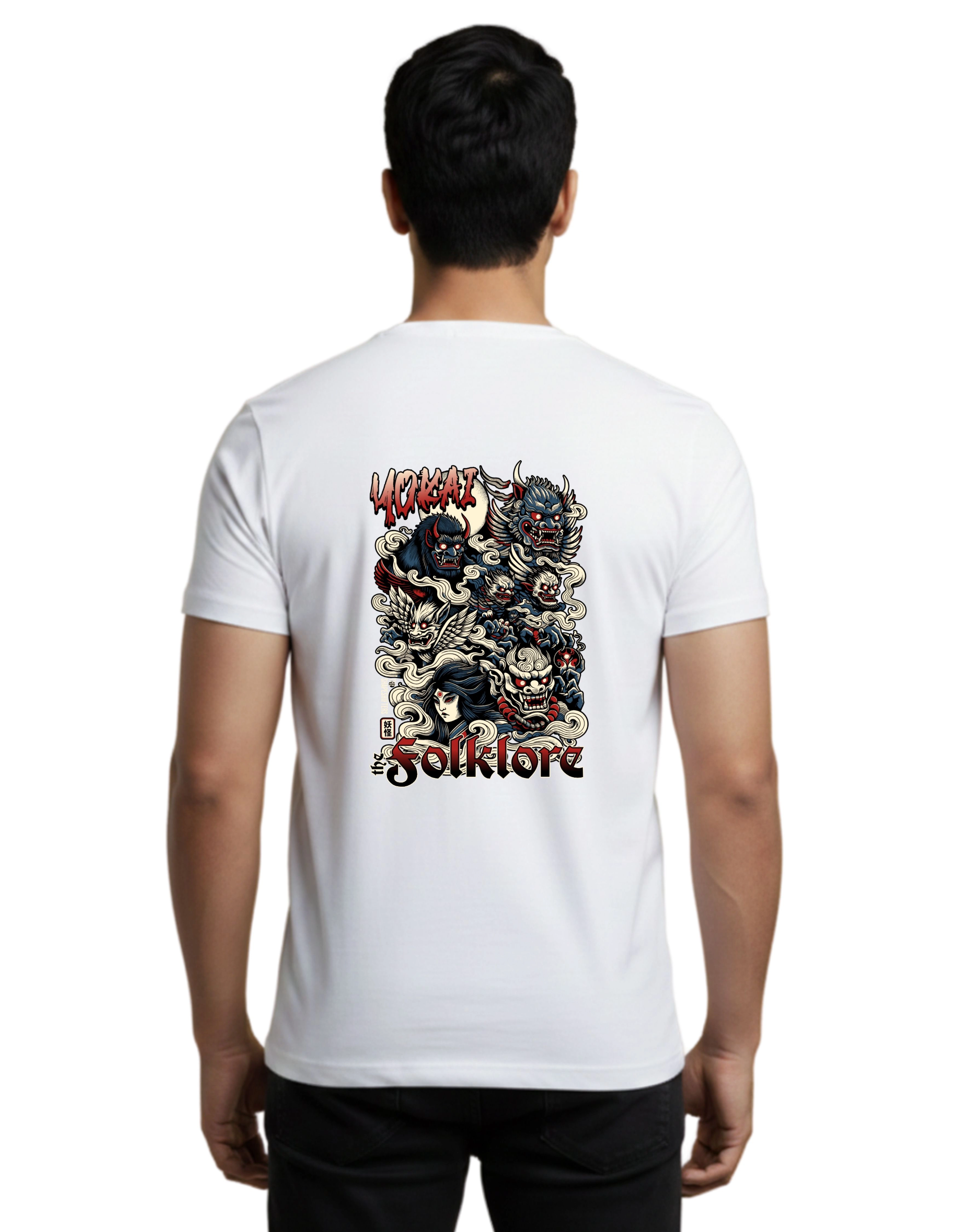 Yokai Folklore Graphic Cotton Round Neck T-Shirt 180 GSM White