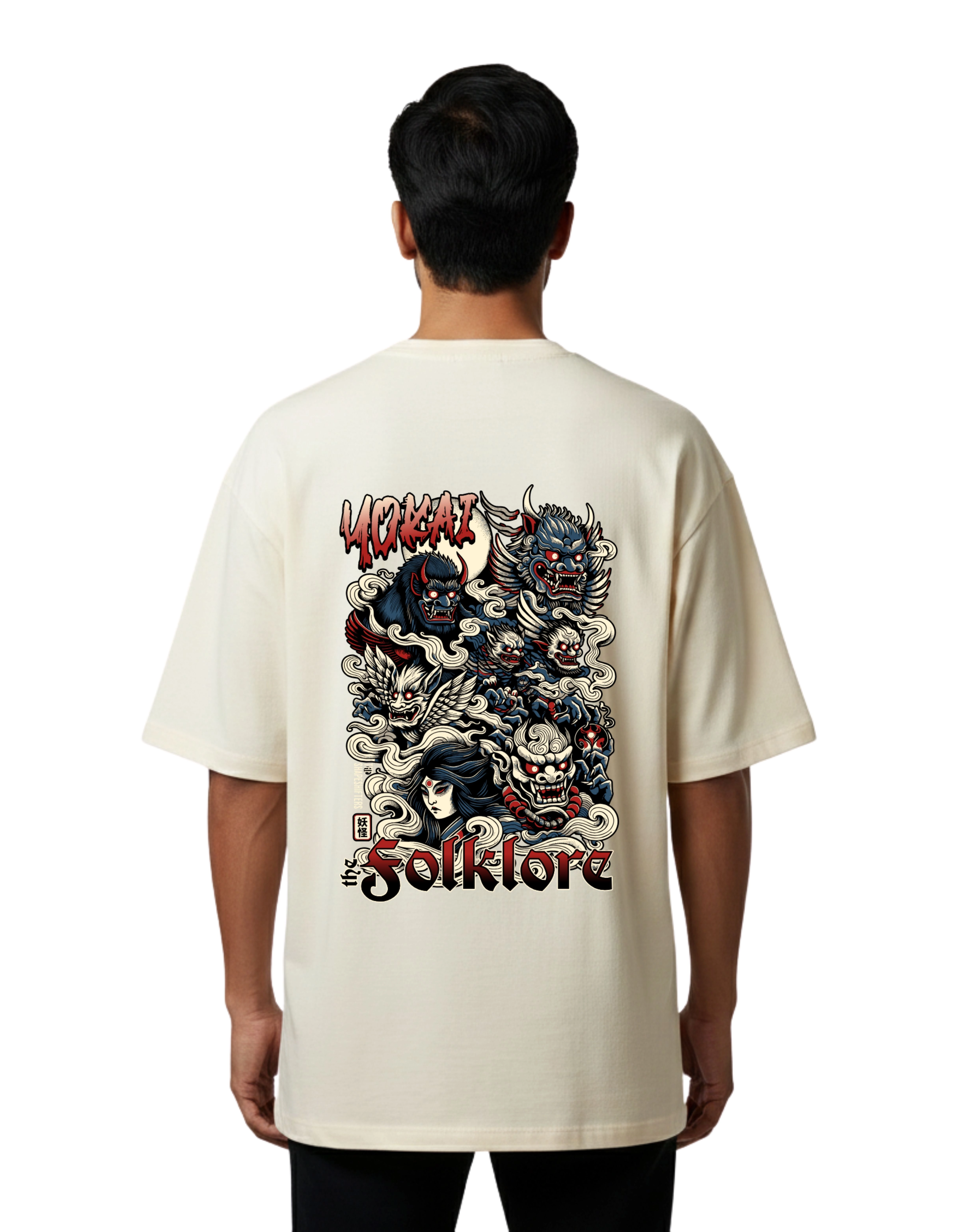 Yokai Folklore Graphic Oversized Cotton French Terry T-Shirt 240 GSM Beige