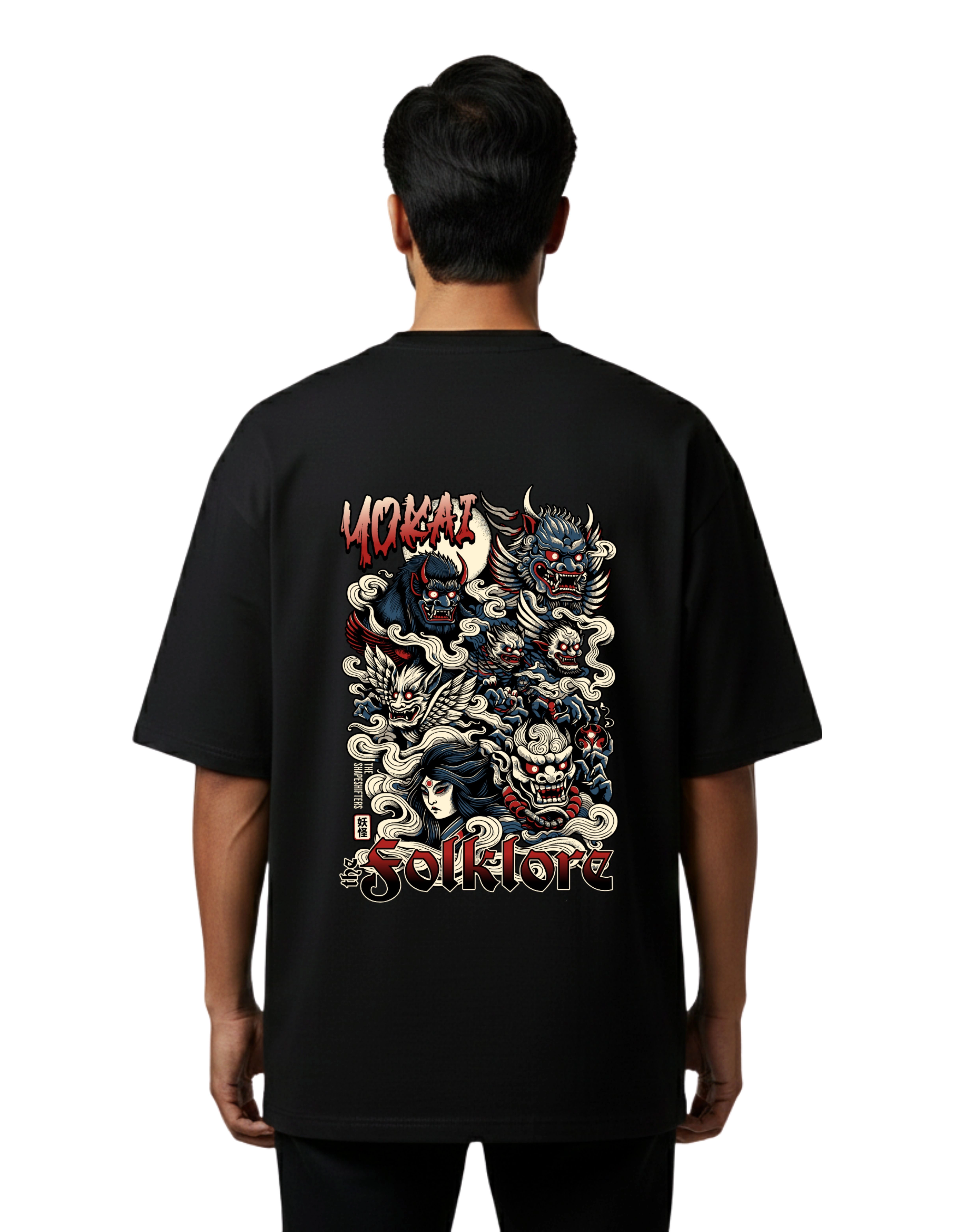Yokai Folklore Graphic Oversized Cotton French Terry T-Shirt 240 GSM Black
