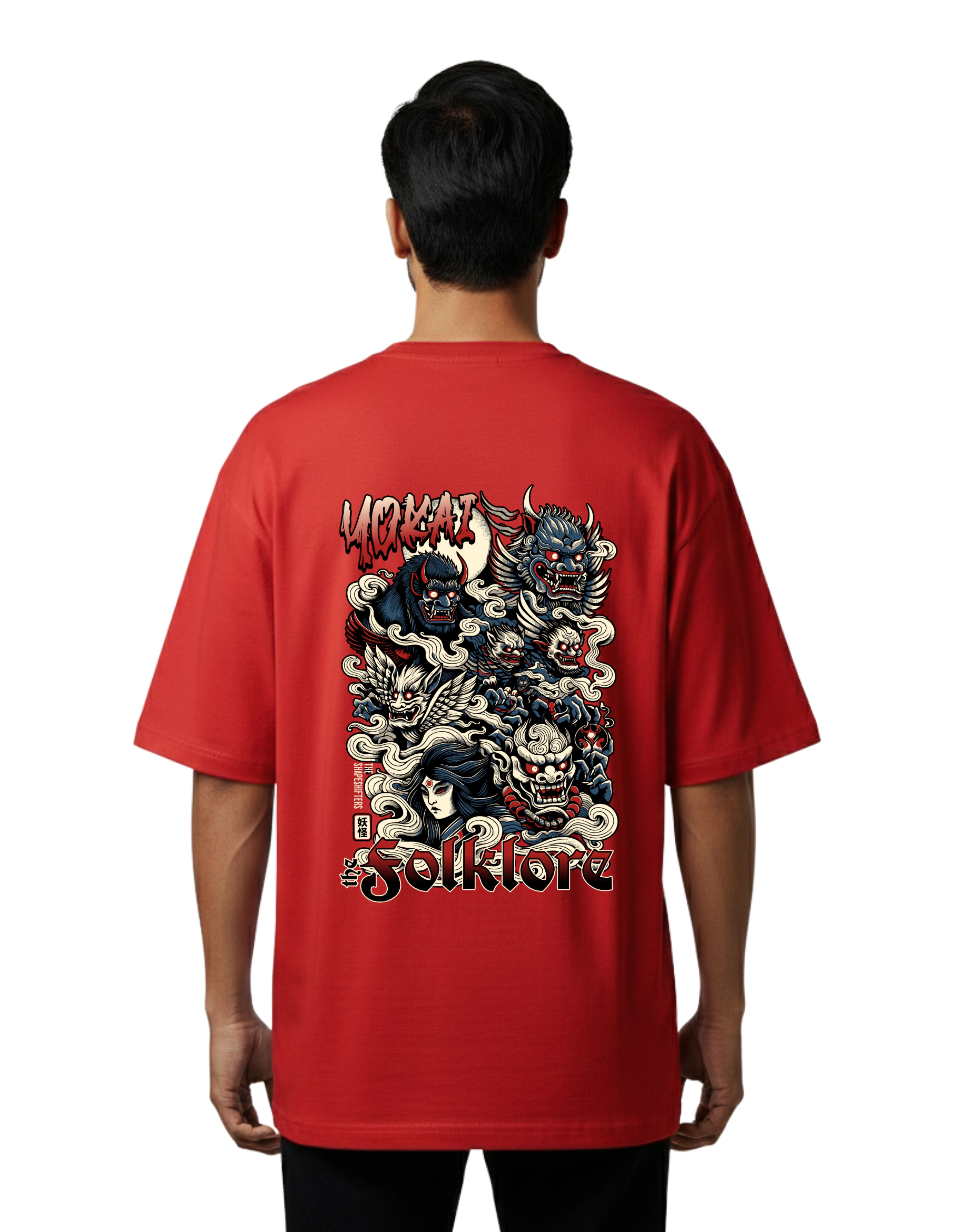 Yokai Folklore Graphic Oversized Cotton French Terry T-Shirt 240 GSM Red