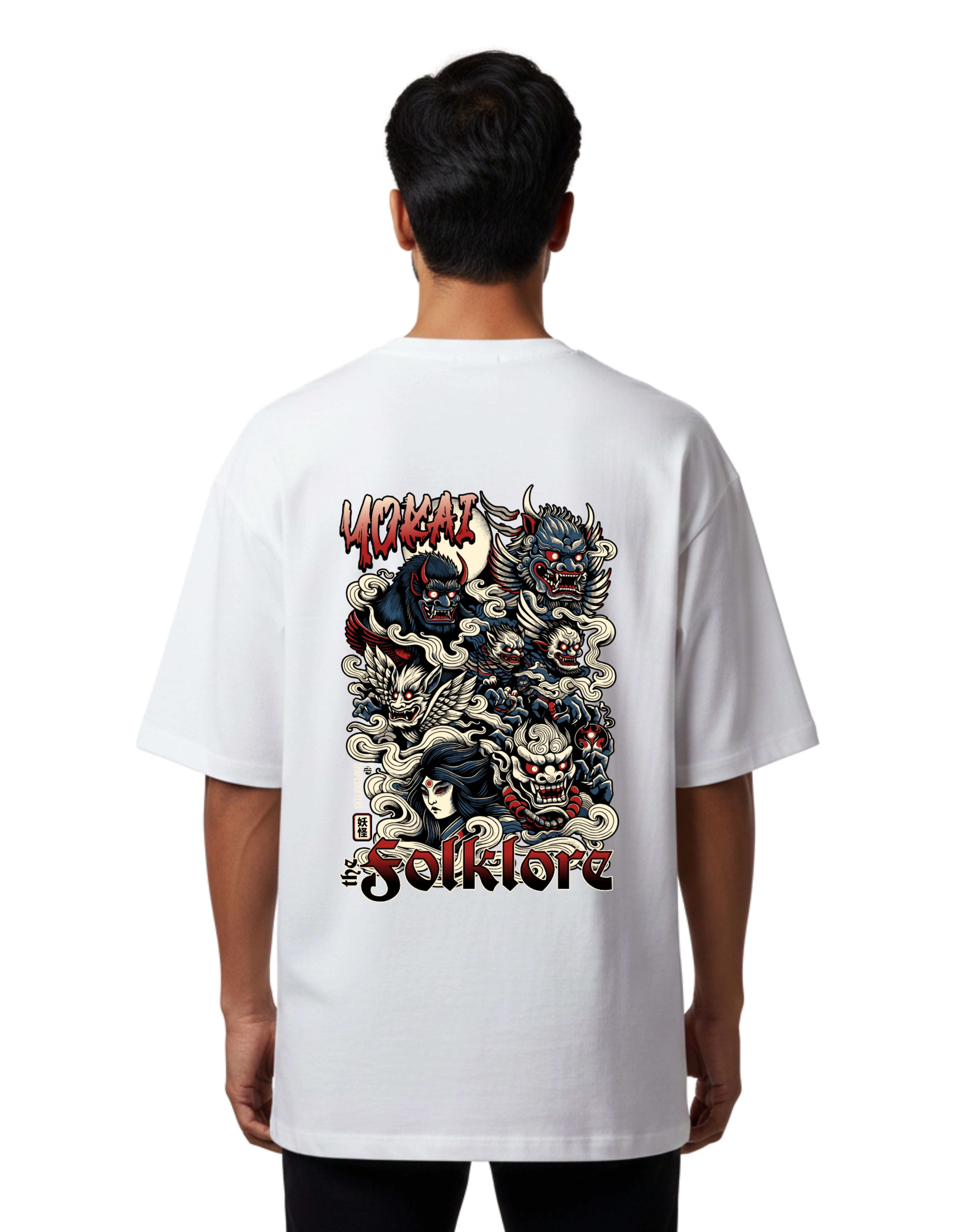 Yokai Folklore Graphic Oversized Cotton French Terry T-Shirt 240 GSM White