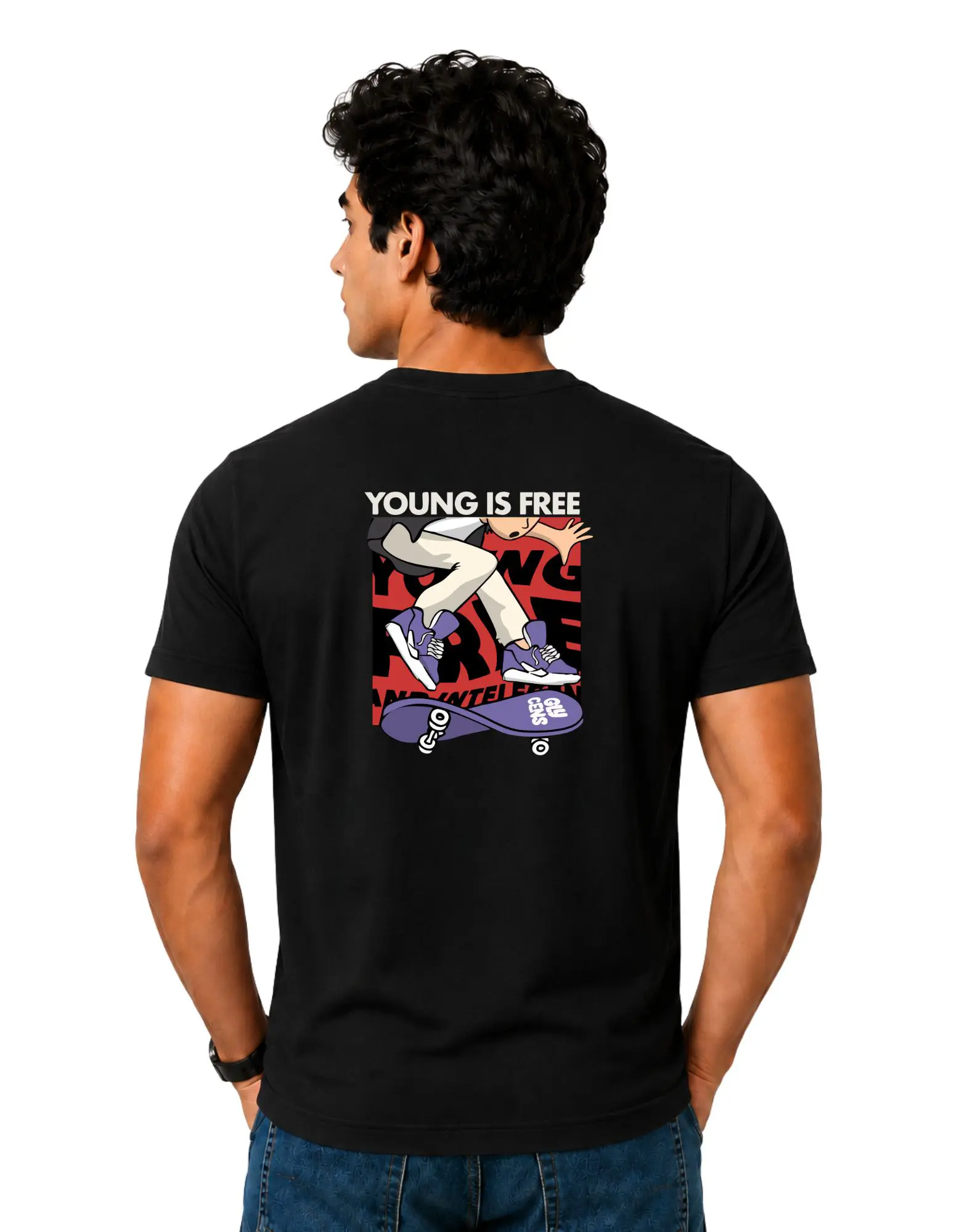 Young Is Free Cotton Round Neck T-Shirt 180 GSM Black