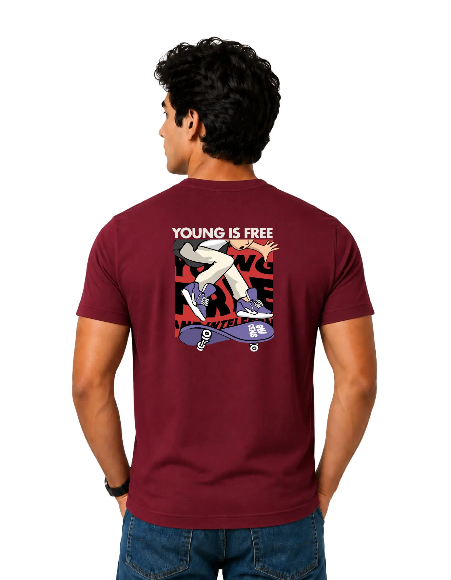 Young Is Free Cotton Round Neck T-Shirt 180 GSM Maroon