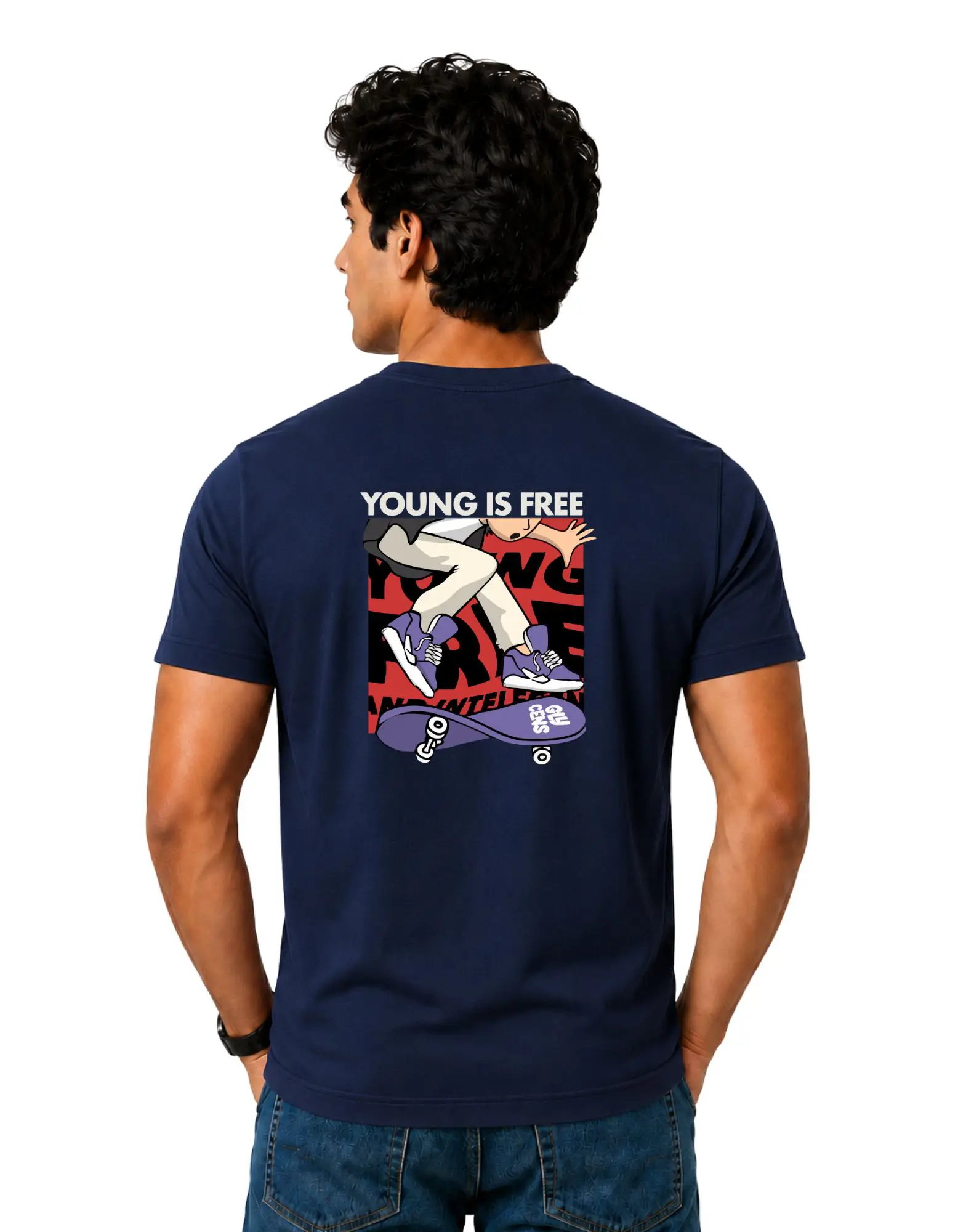 Young Is Free Cotton Round Neck T-Shirt 180 GSM Navy Blue