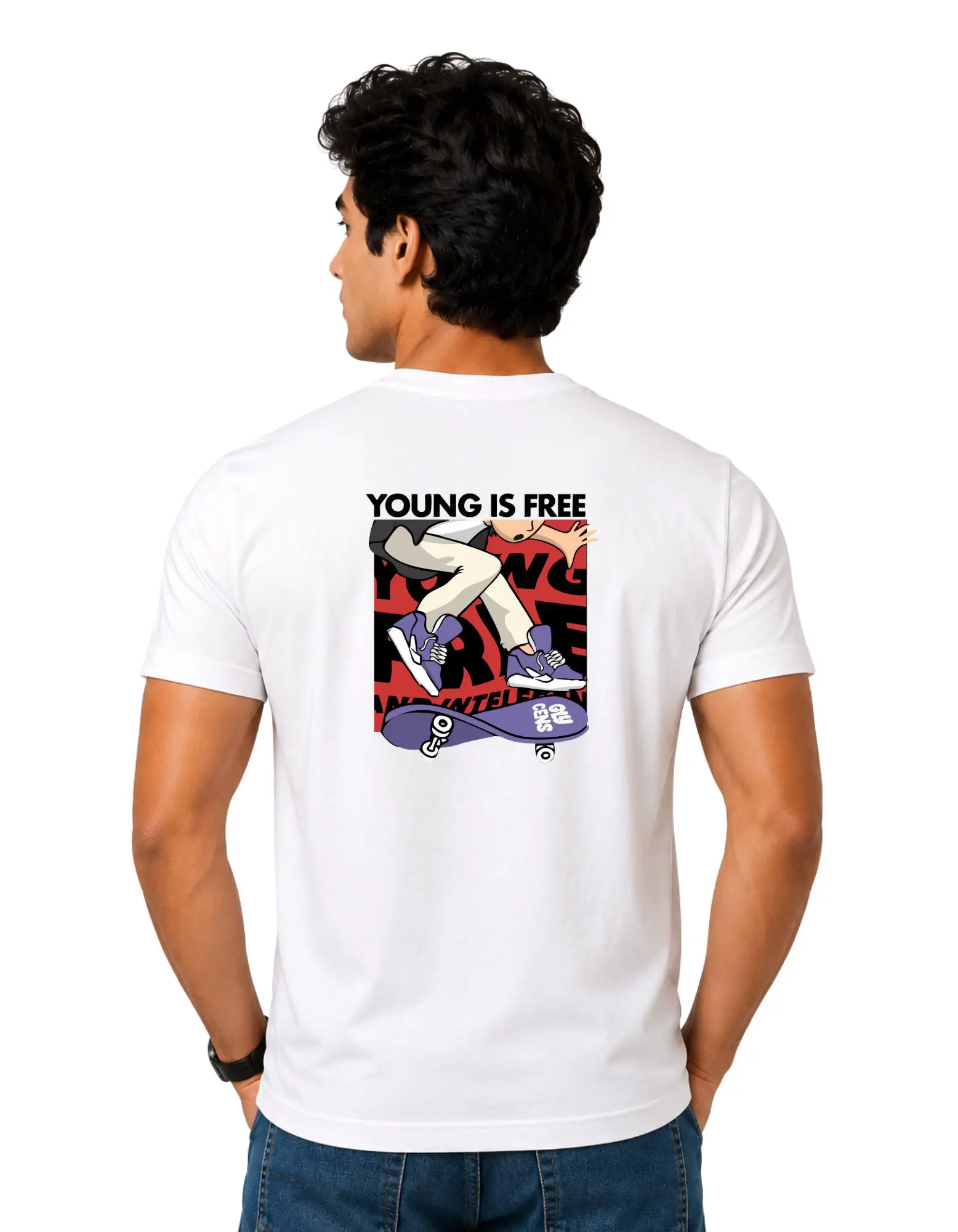 Young Is Free Cotton Round Neck T-Shirt 180 GSM White