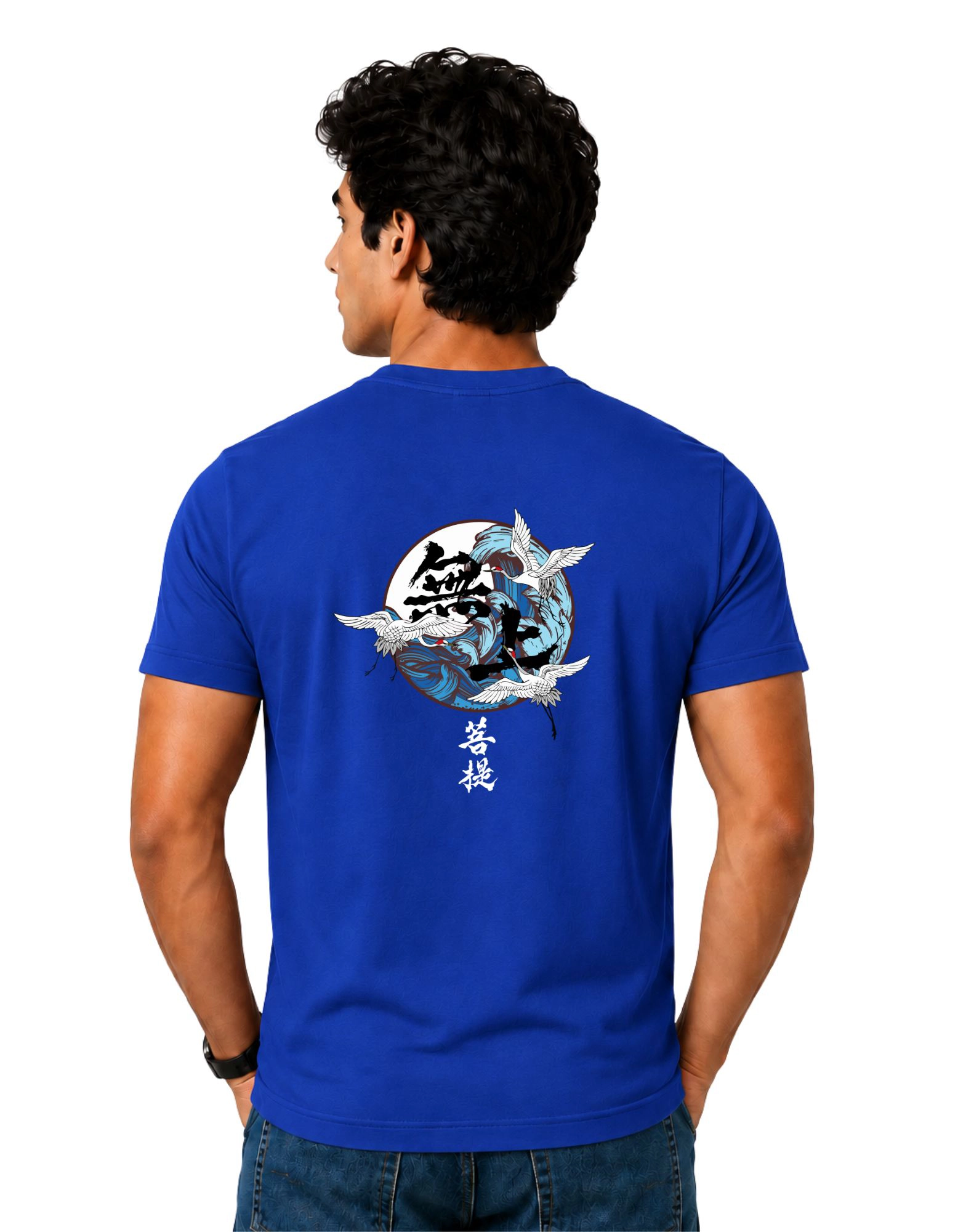 Zen Crane Cotton Round Neck T-Shirt 180 GSM Royal Blue