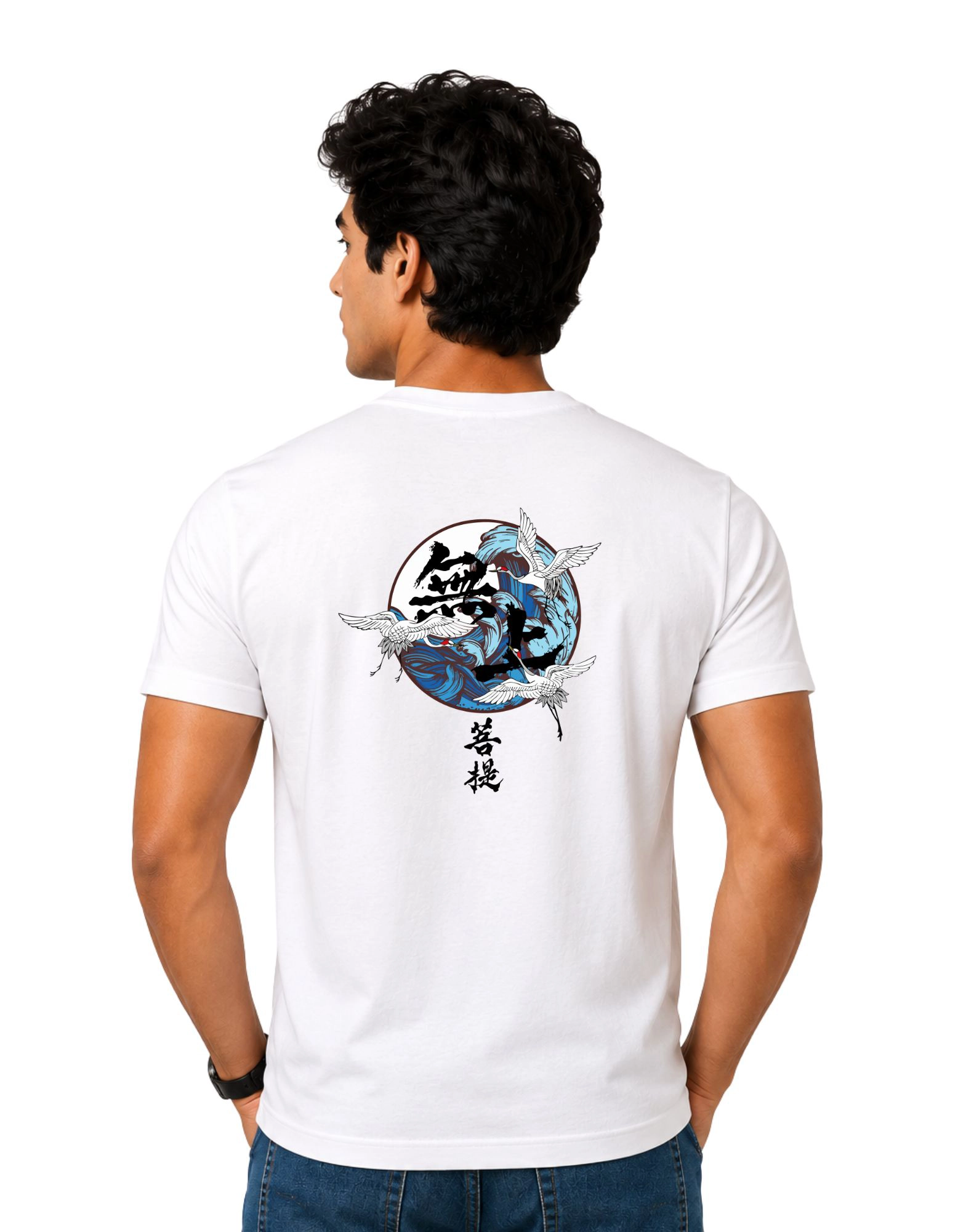 Zen Crane Cotton Round Neck T-Shirt 180 GSM White