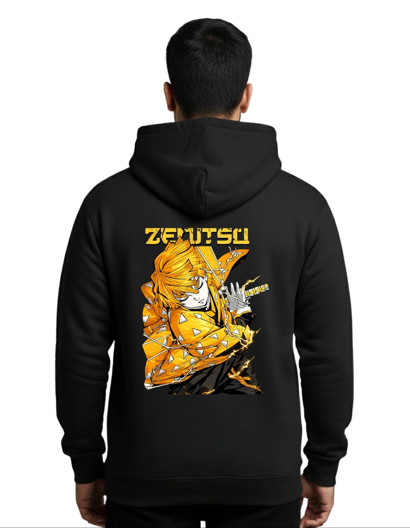 Zenitsu Thunder Cotton Hoodie Without Zipper 300 GSM Black