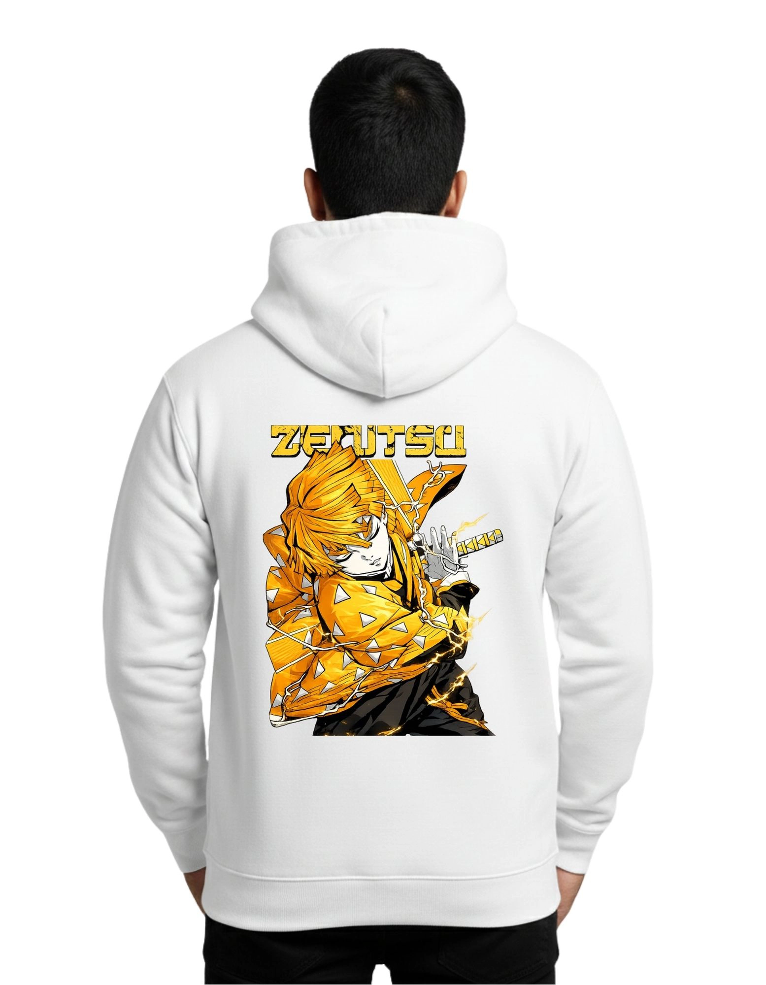 Zenitsu Thunder Cotton Hoodie Without Zipper 300 GSM White