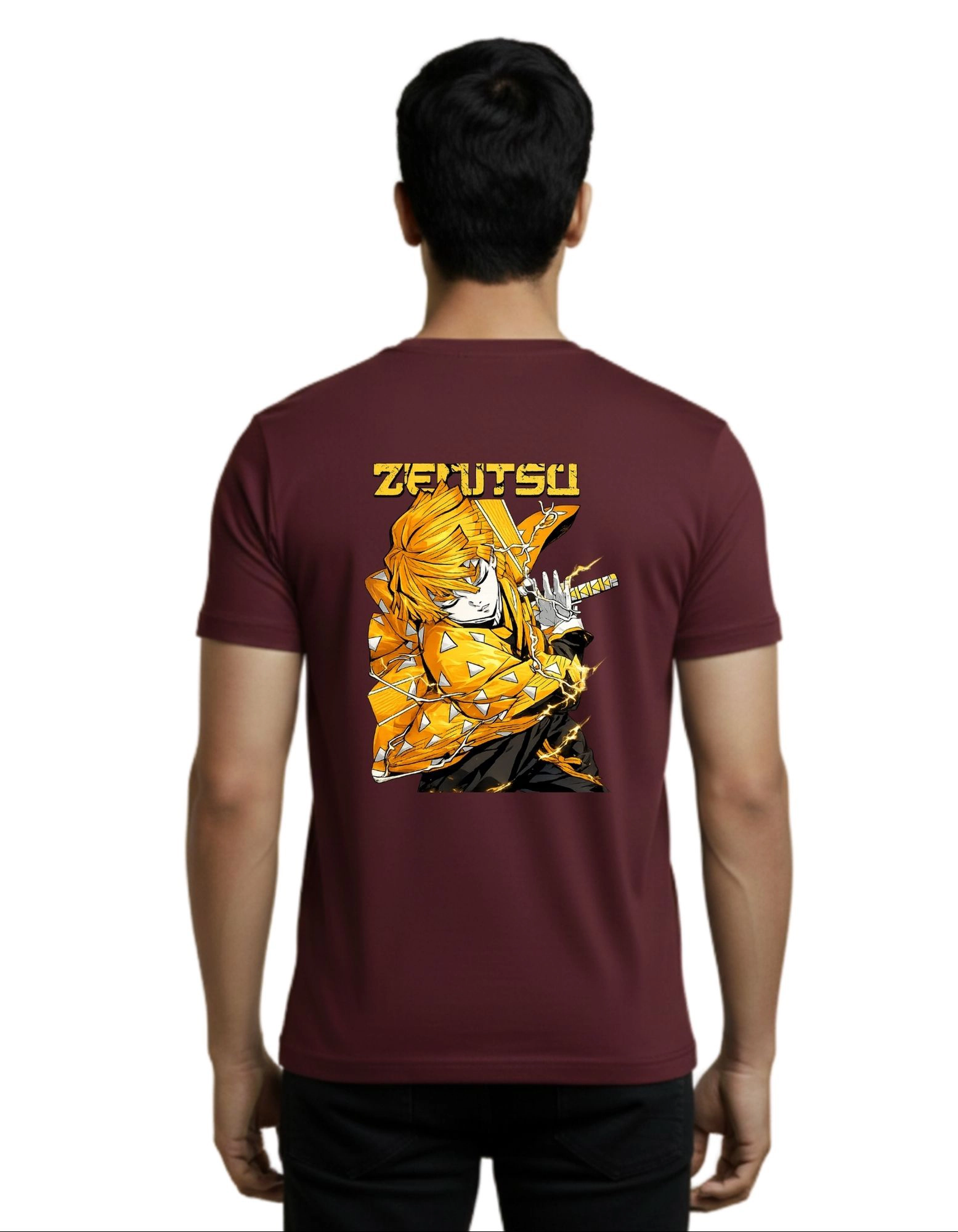 Zenitsu Thunder Cotton Round Neck T-Shirt 180 GSM Maroon
