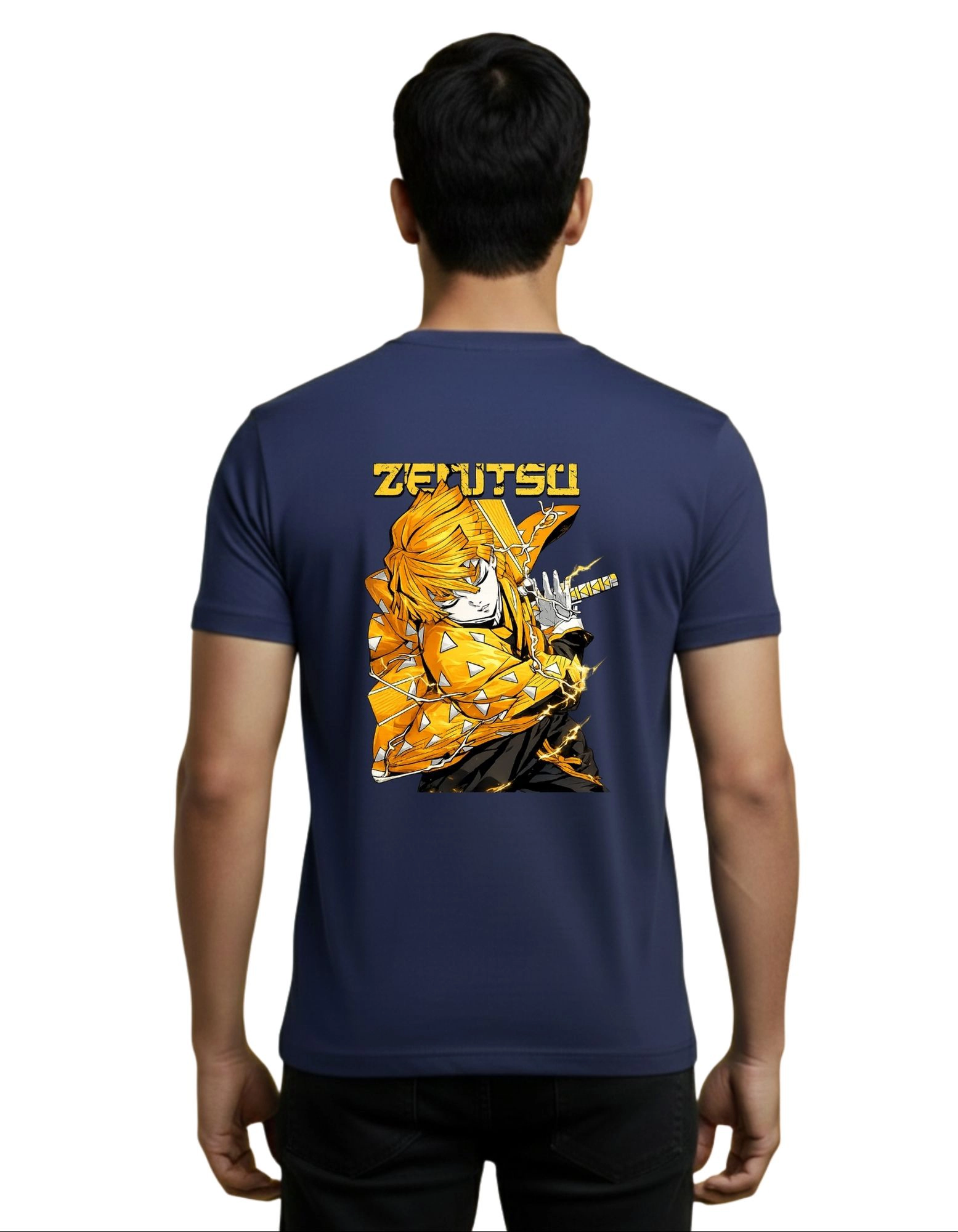 Zenitsu Thunder Cotton Round Neck T-Shirt 180 GSM Navy Blue