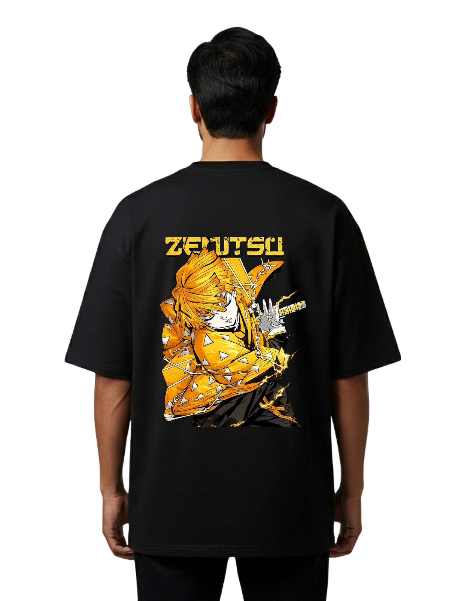 Zenitsu Thunder Graphic Oversized Cotton French Terry T-Shirt 240 GSM Black