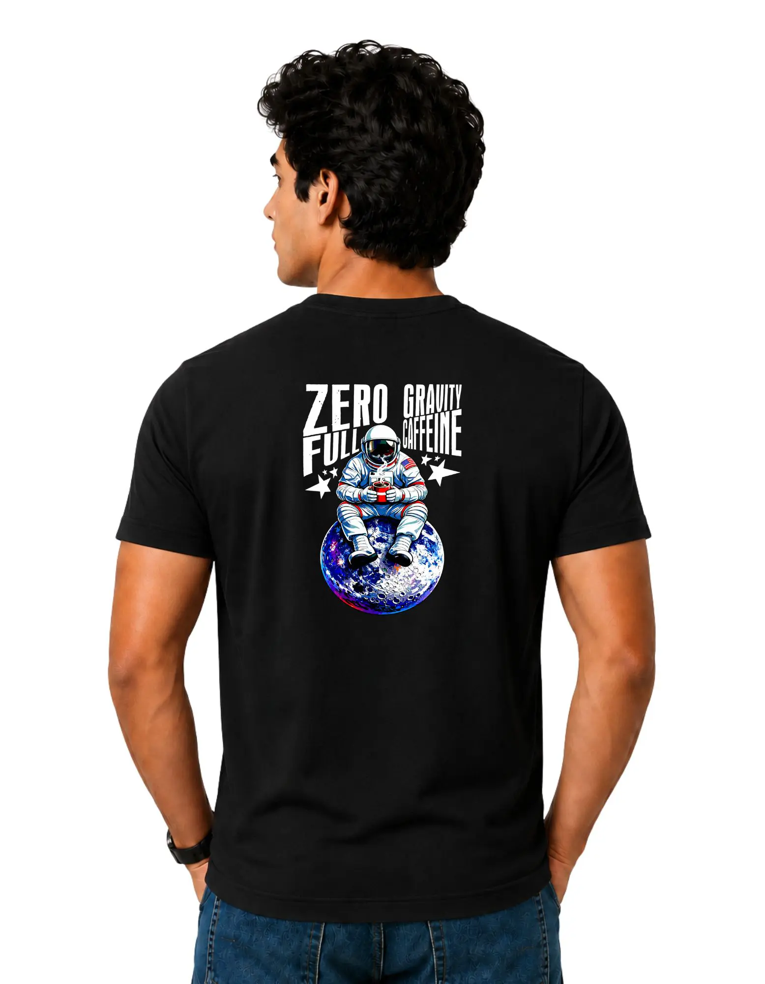 Zero Gravity Full Caffeine Cotton Round Neck T-Shirt 180 GSM Black