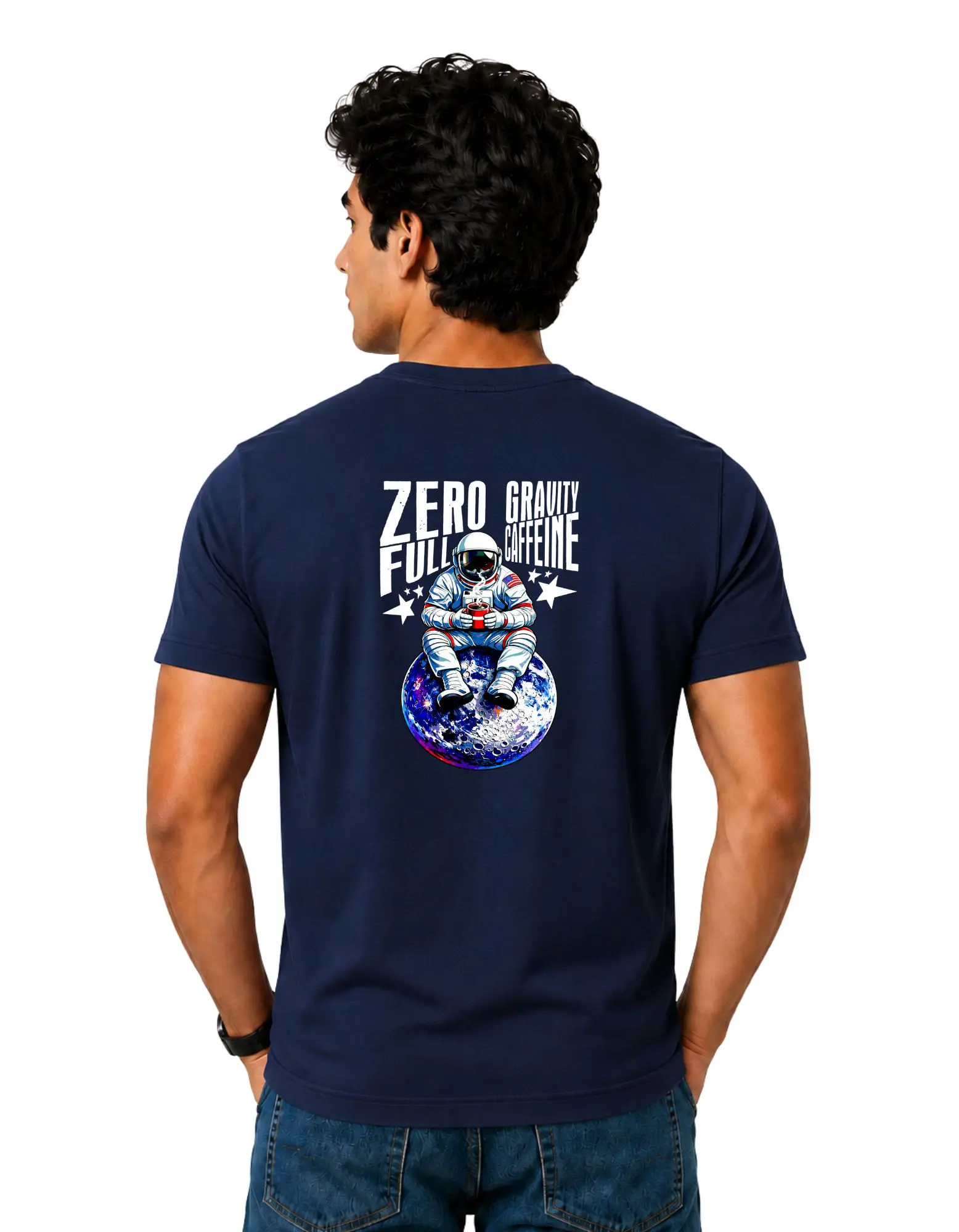 Zero Gravity Full Caffeine Cotton Round Neck T-Shirt 180 GSM Navy Blue