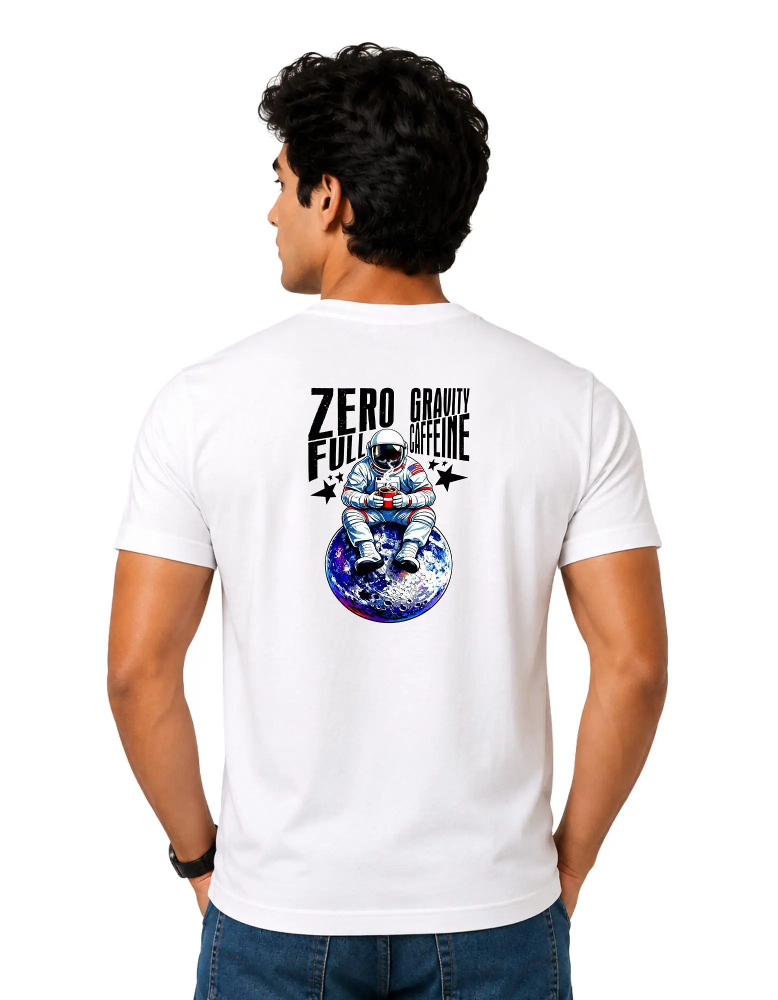 Zero Gravity Full Caffeine Cotton Round Neck T-Shirt 180 GSM White