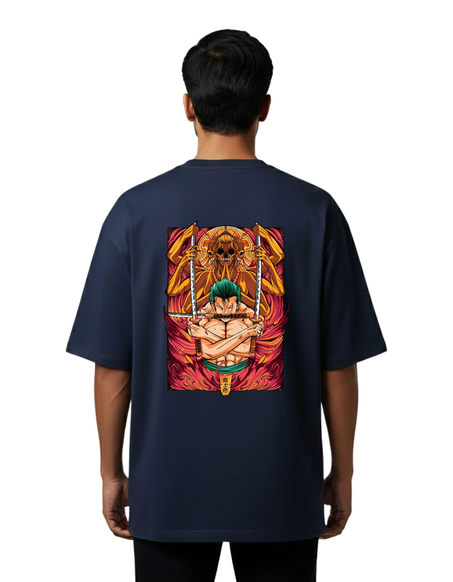 Zoro Inferno Oversized Cotton French Terry T-Shirt 240 GSM Navy Blue