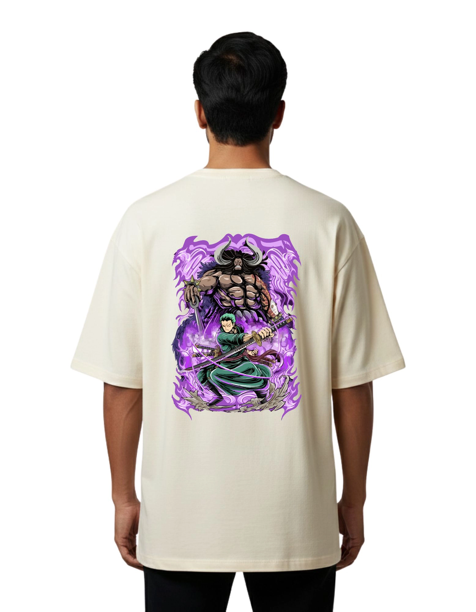 Zoro Shadow Warrior Oversized Cotton French Terry T-Shirt 240 GSM Beige