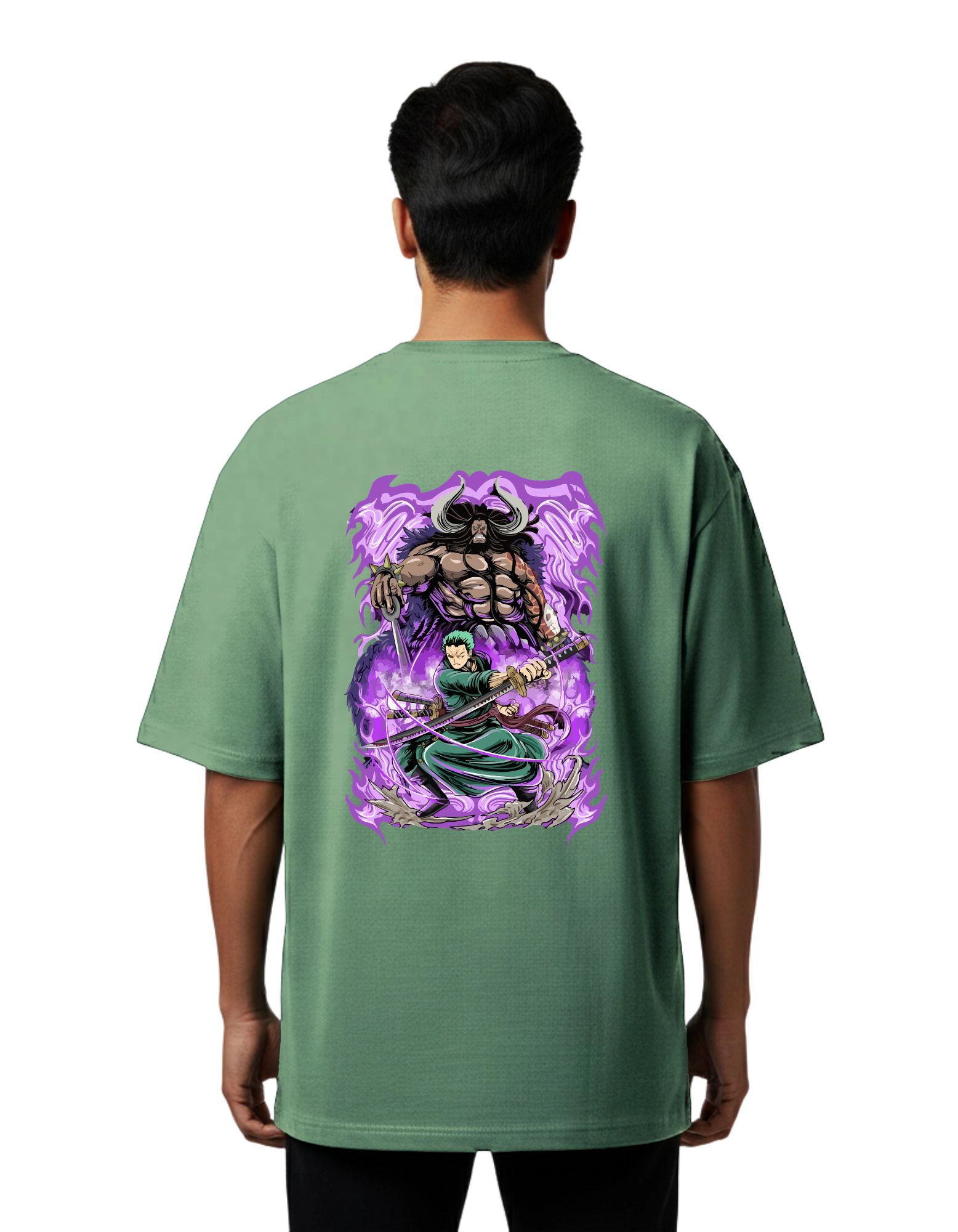 Zoro Shadow Warrior Oversized Cotton French Terry T-Shirt 240 GSM D Green