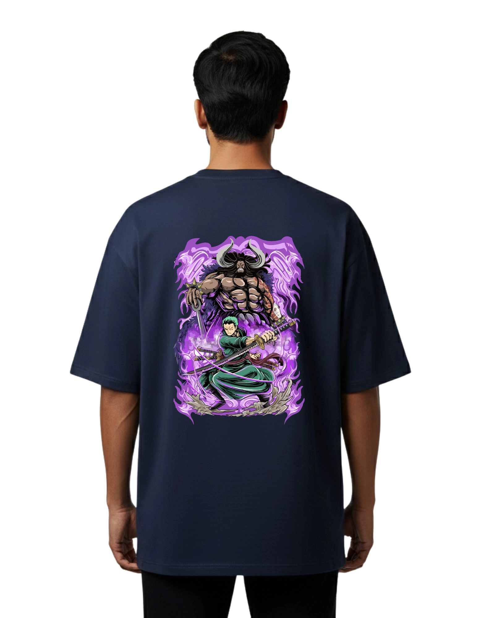Zoro Shadow Warrior Oversized Cotton French Terry T-Shirt 240 GSM Navy Blue