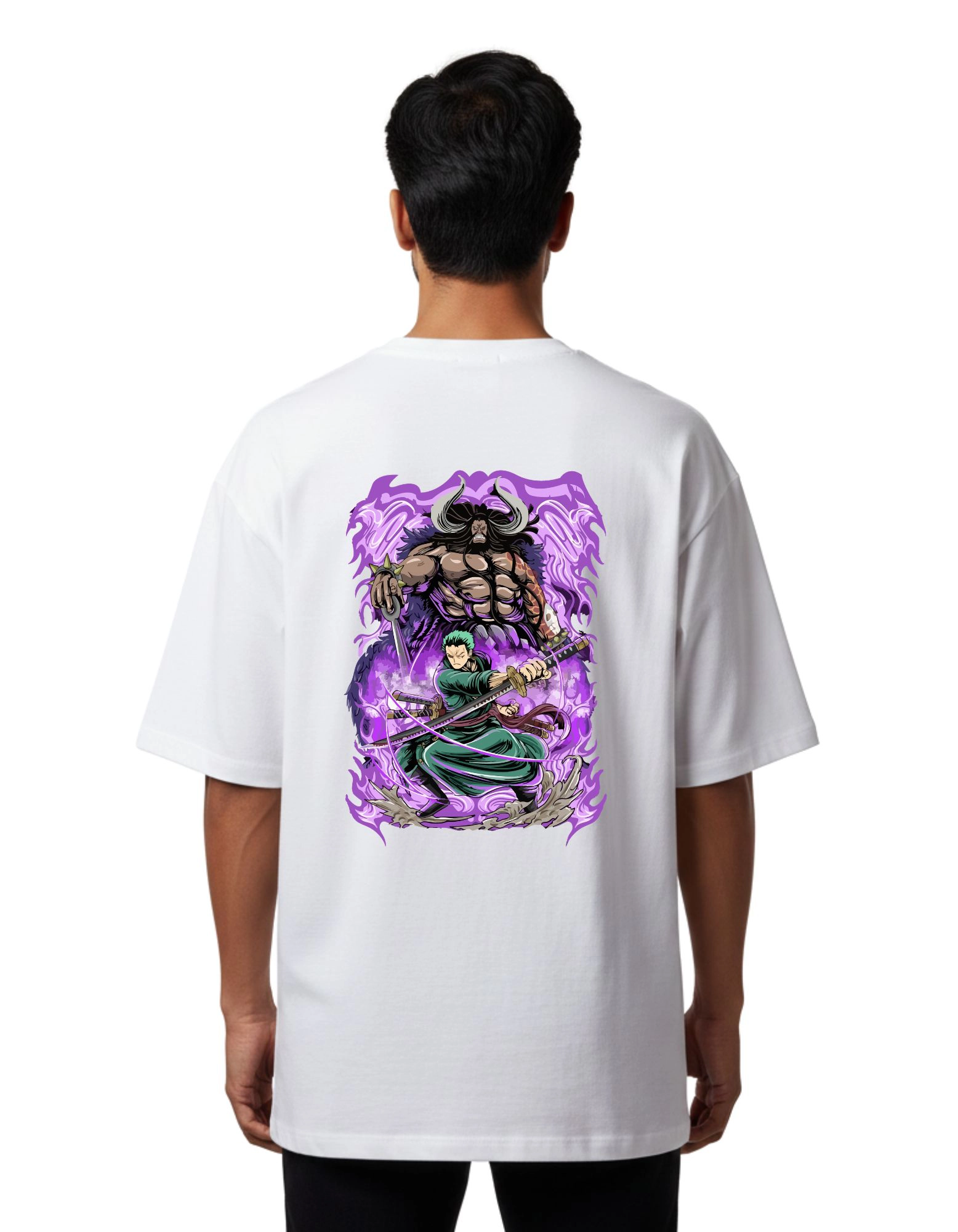 Zoro Shadow Warrior Oversized Cotton French Terry T-Shirt 240 GSM White