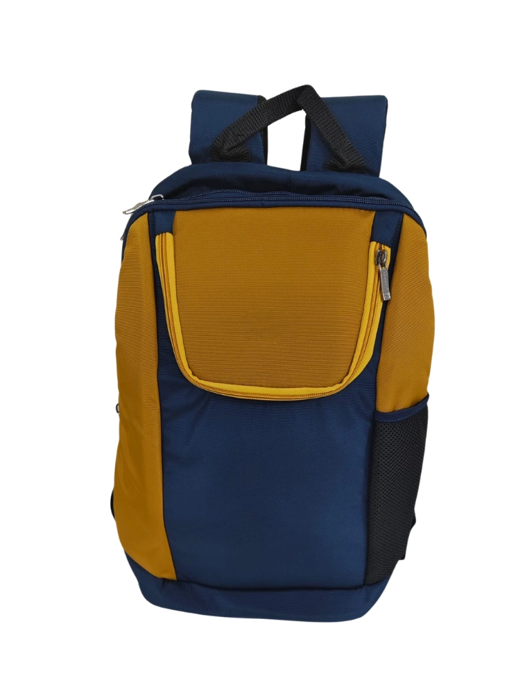 yellow and Navy Blue Polyester Casual Backpack with Front Pockets 